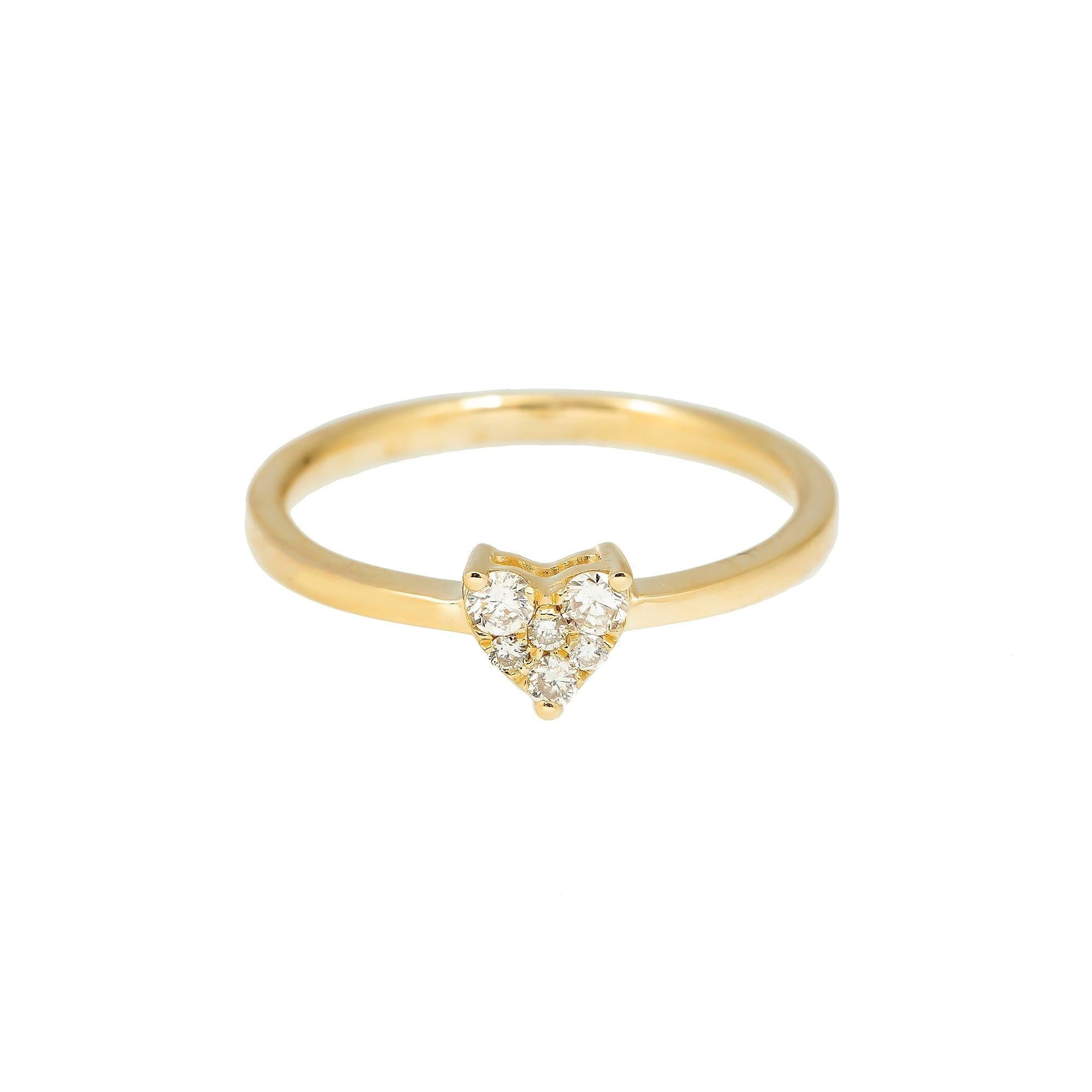 14K GOLD DIAMOND HEART CLUSTER PROMISE RING 0.15 CT