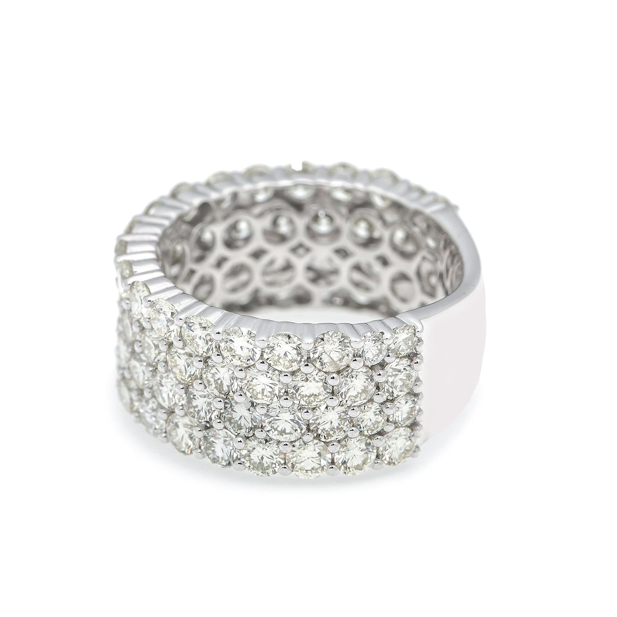 14K WHITE GOLD 4 ROW DIAMOND RING 7.0 CT