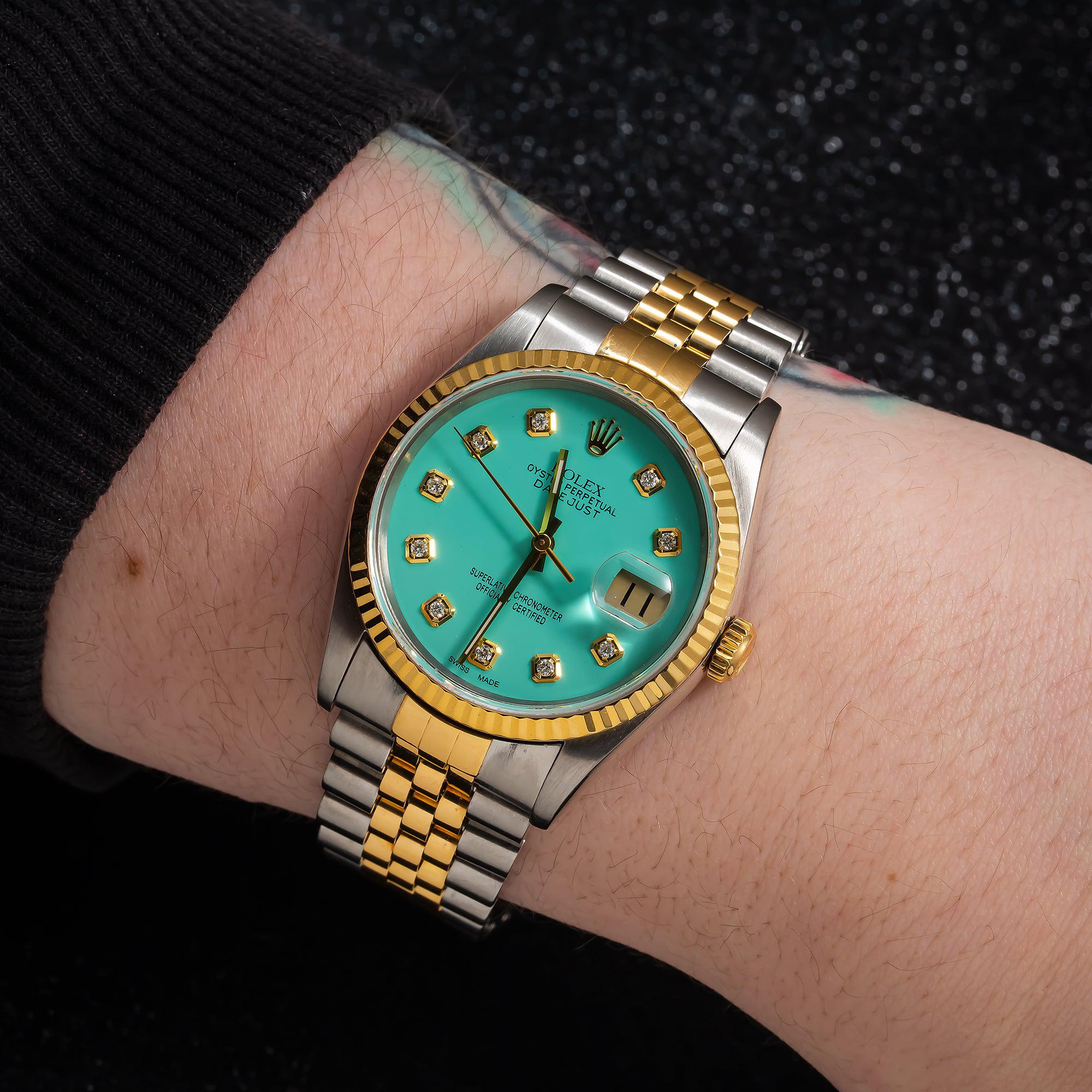Rolex Datejust 16233 36MM Turquoise Diamond Dial With Two Tone Bracelet