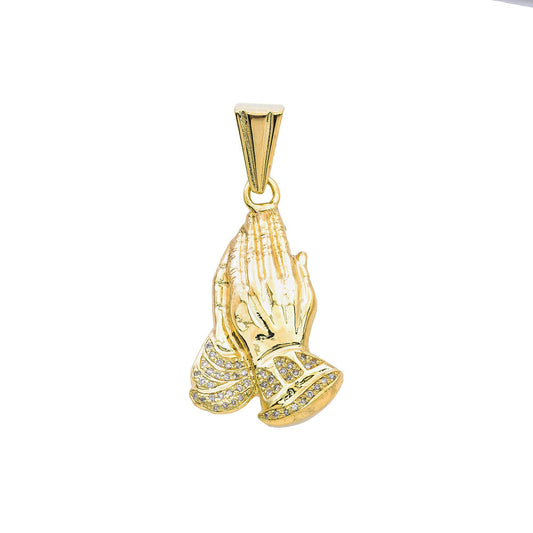 10K Yellow Gold Diamond Praying Hands Pendant