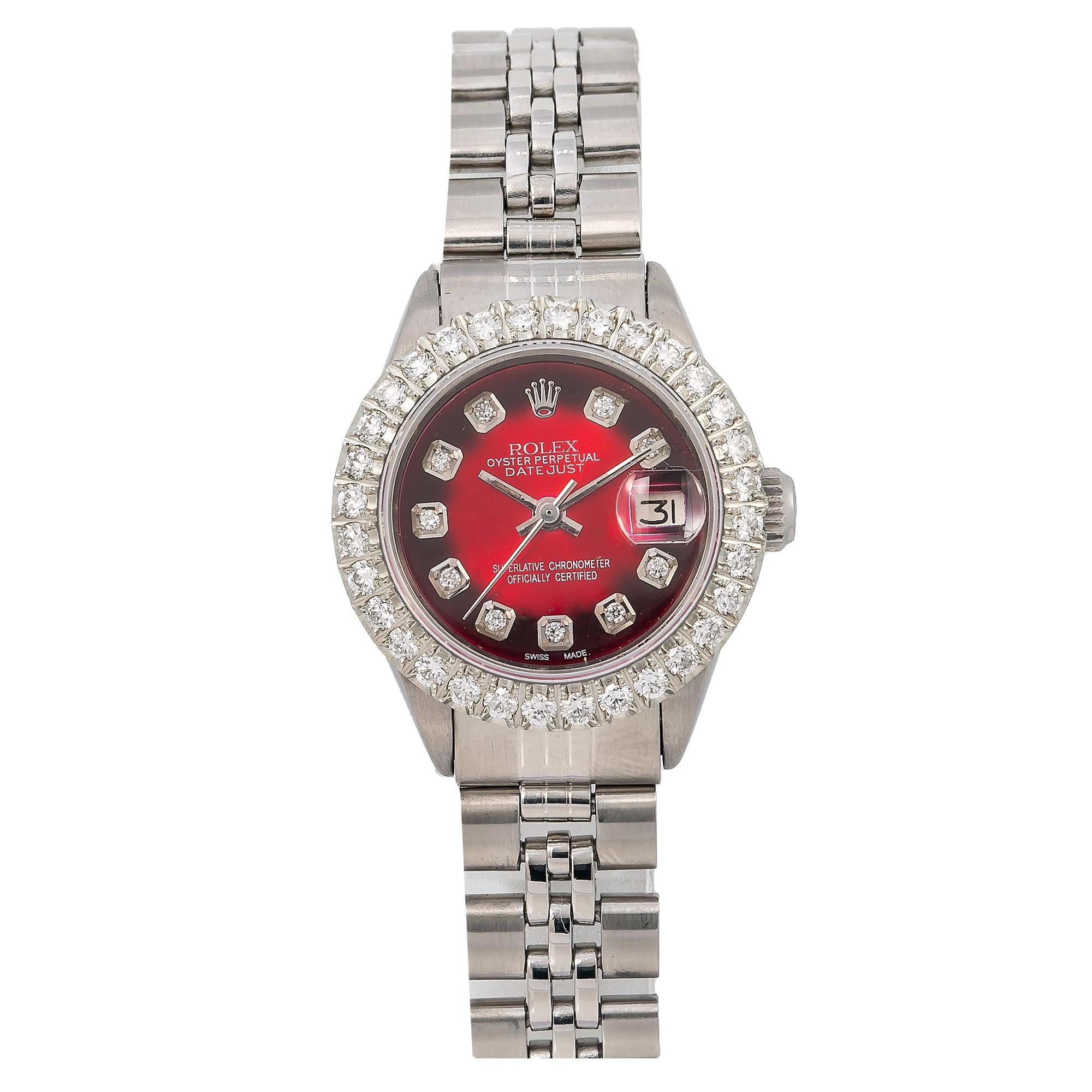 Ladies Rolex Datejust 69174 26MM Red Diamond Dial With Stainless Steel Jubilee Bracelet