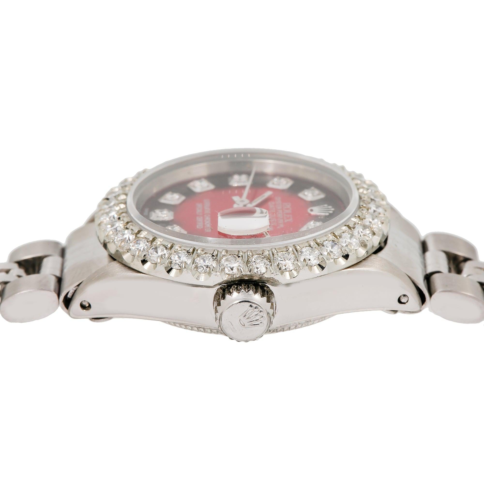 Ladies Rolex Datejust 69174 26MM Red Diamond Dial With Stainless Steel Jubilee Bracelet