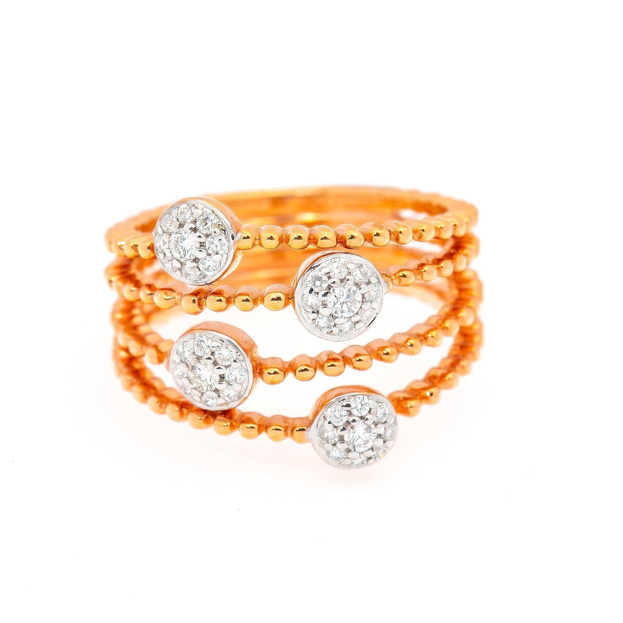 14K ROSE GOLD CLUSTER 4 BEADED ROWS RING WITH 0.70 CT DIAMOND