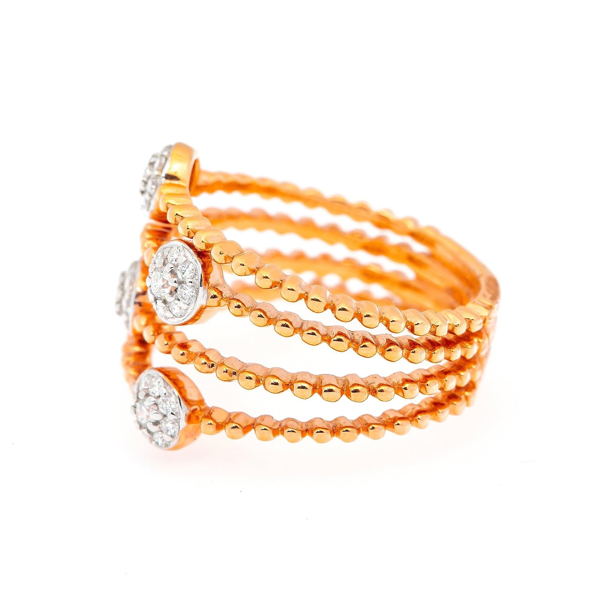 14K ROSE GOLD CLUSTER 4 BEADED ROWS RING WITH 0.70 CT DIAMOND