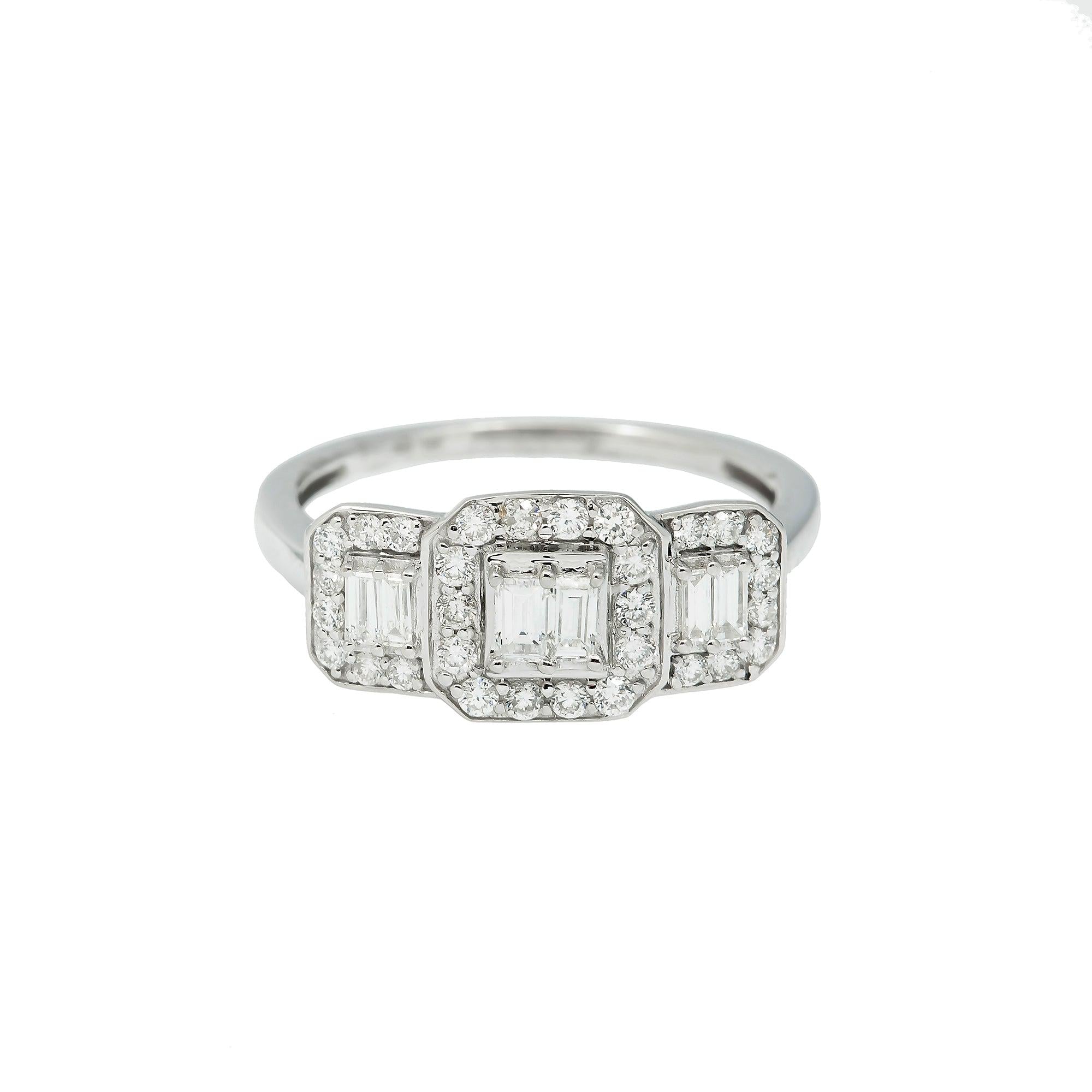 14K GOLD BAGUETTE DIAMOND 3-STONE RING 0.55 CT
