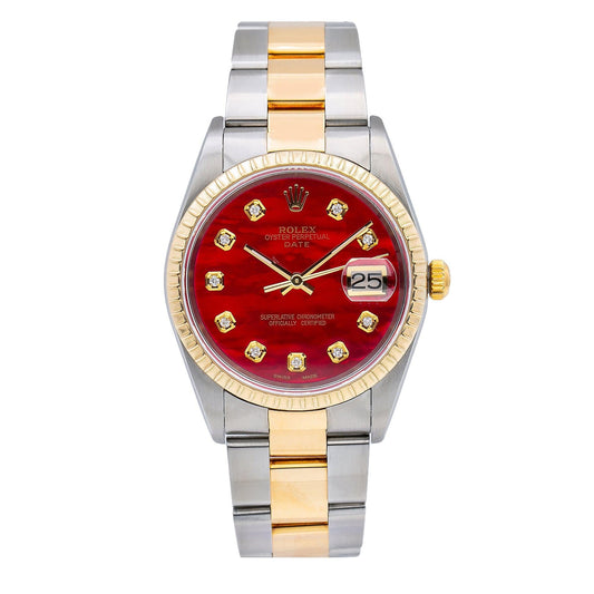 Rolex Oyster Perpetual Date 15223 34MM Red Diamond Dial With 1.20 CT Diamonds