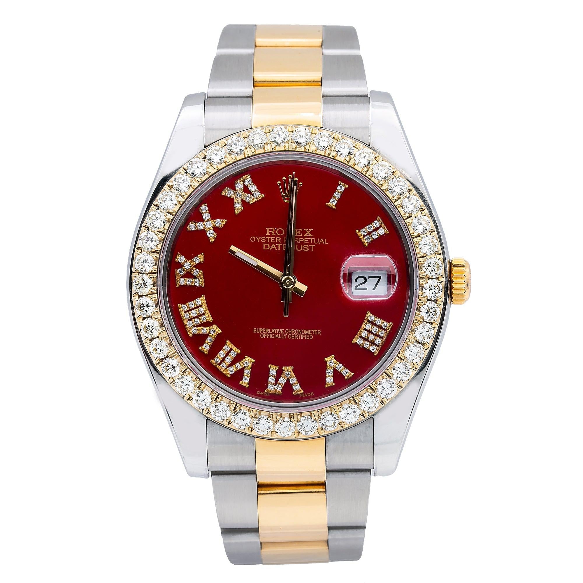 Rolex Datejust II 116333 41MM Red Diamond Dial With Two Tone Oyster Bracelet
