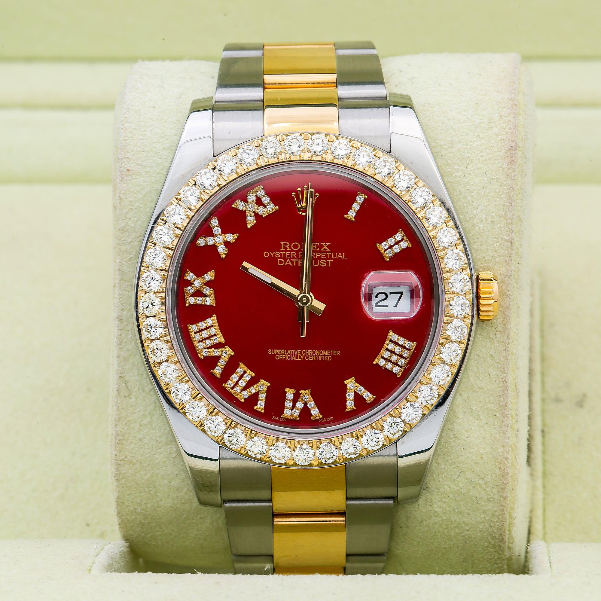 Rolex Datejust II 116333 41MM Red Diamond Dial With Two Tone Oyster Bracelet