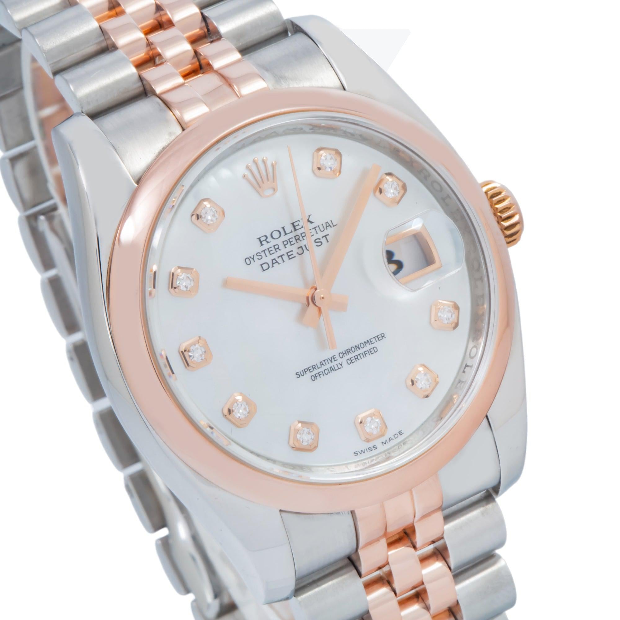 Rolex Datejust 116201 36MM White Mother Of Pearl Diamond Dial With Two Tone Jubilee Bracelet