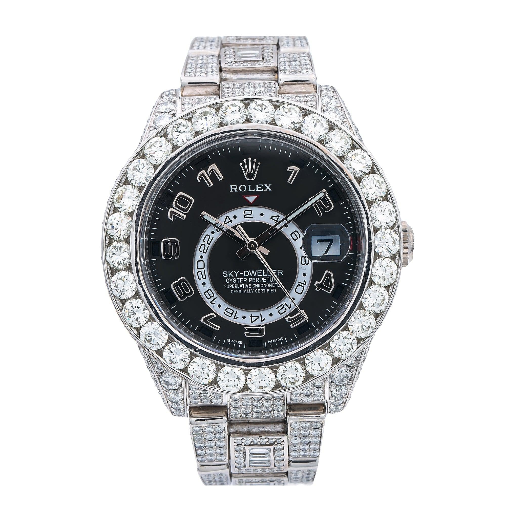 Rolex Sky-Dweller 42MM 326939 Black Arabic Dial Diamond Bezel Full Diamond Oyster Bracelet 26.22ct