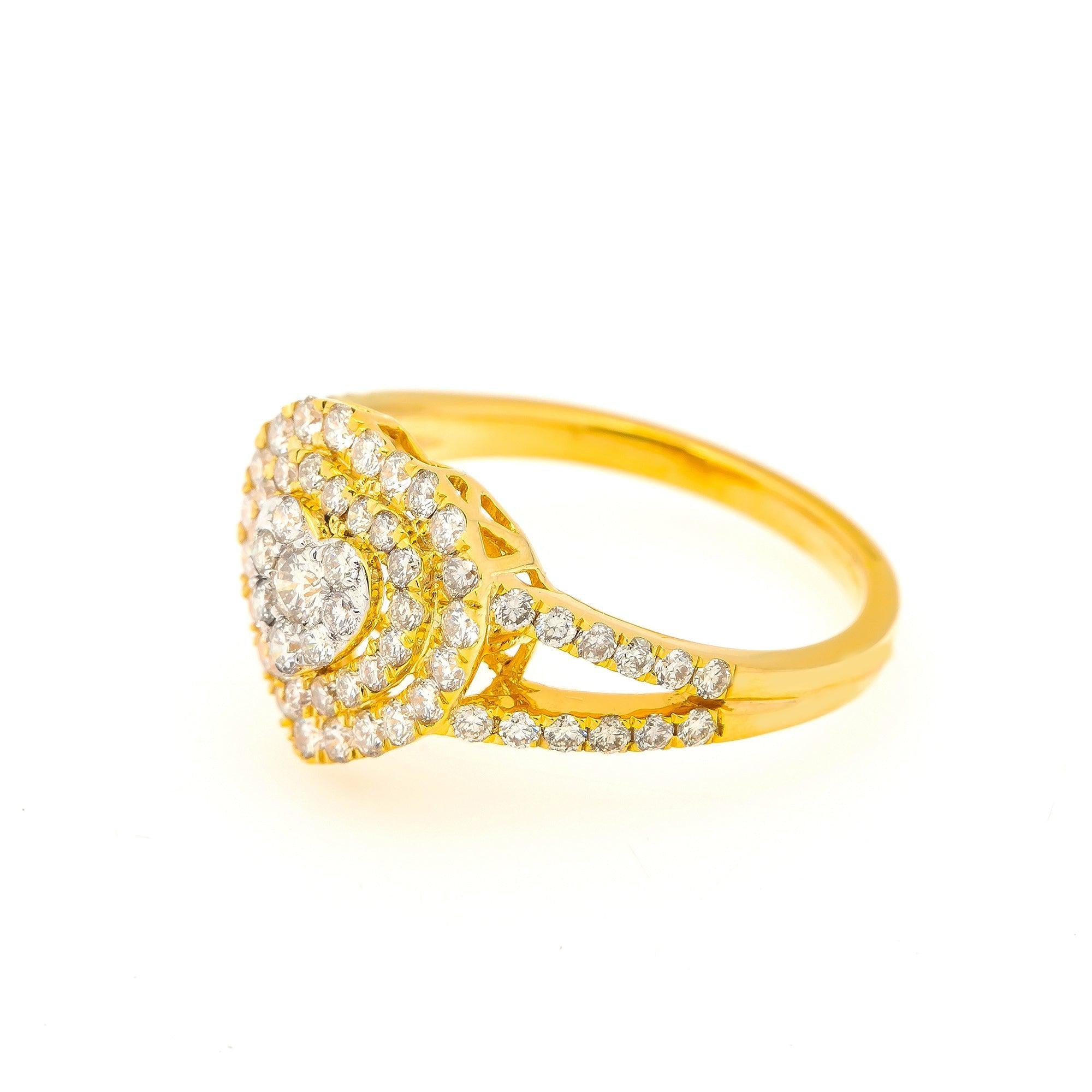 14K YELLOW GOLD HEART CLUSTER RING WITH 1.55 CT DIAMONDS
