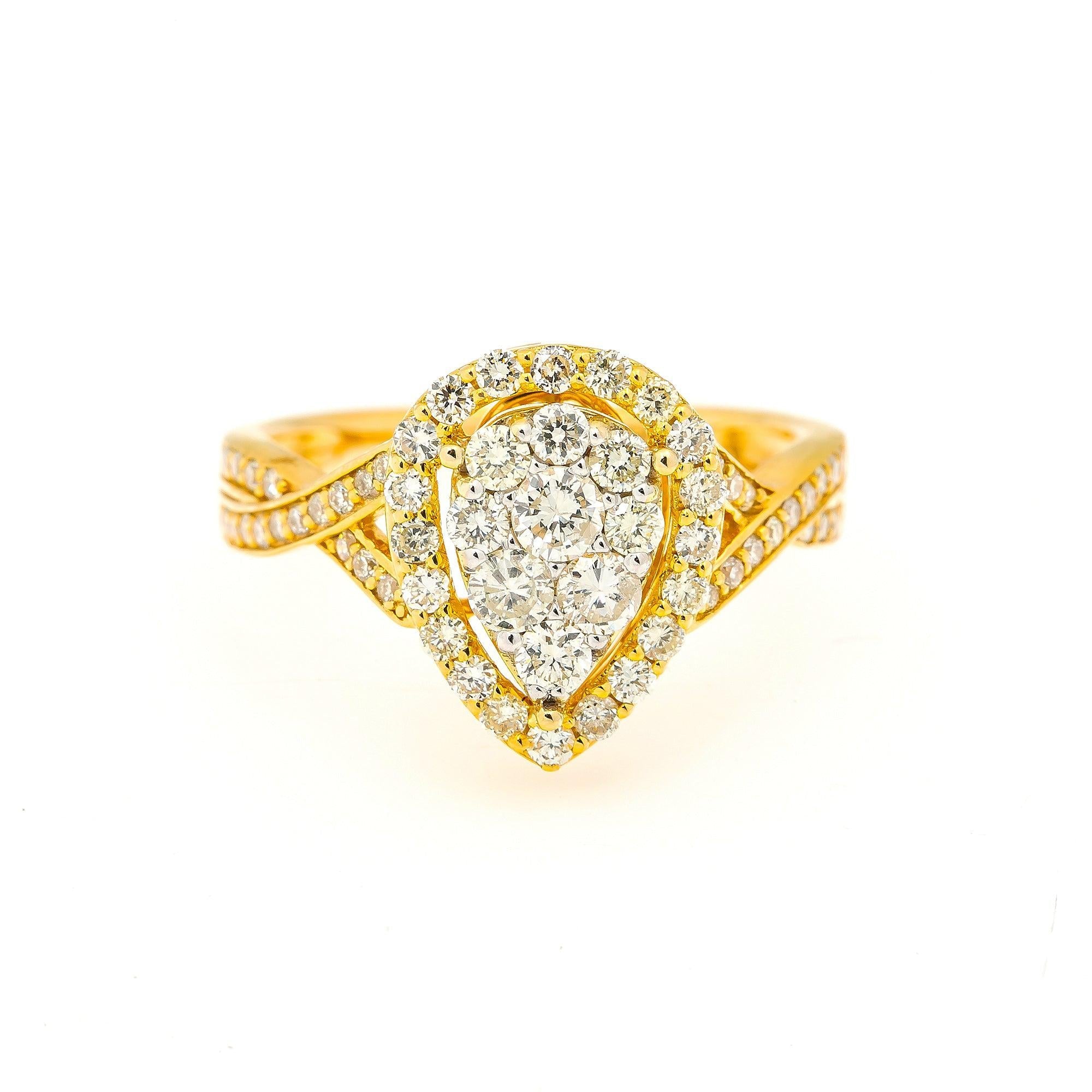 14K YELLOW GOLD PEAR CLUSTER ENGAGEMENT LADIES RING WITH 1.62 CT DIAMONDS