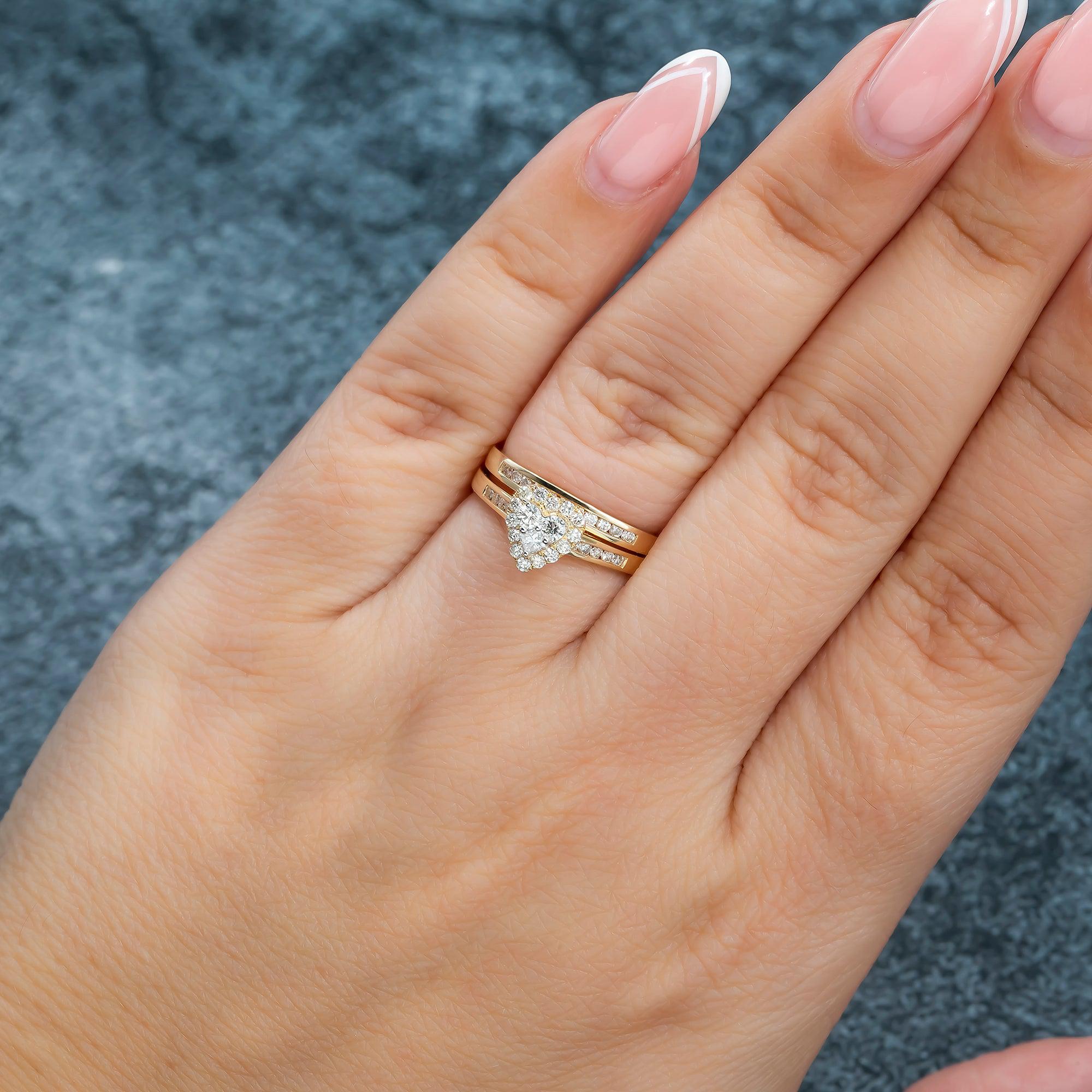 14K GOLD DIAMOND HEART CLUSTER BRIDAL SET 0.50 CTW