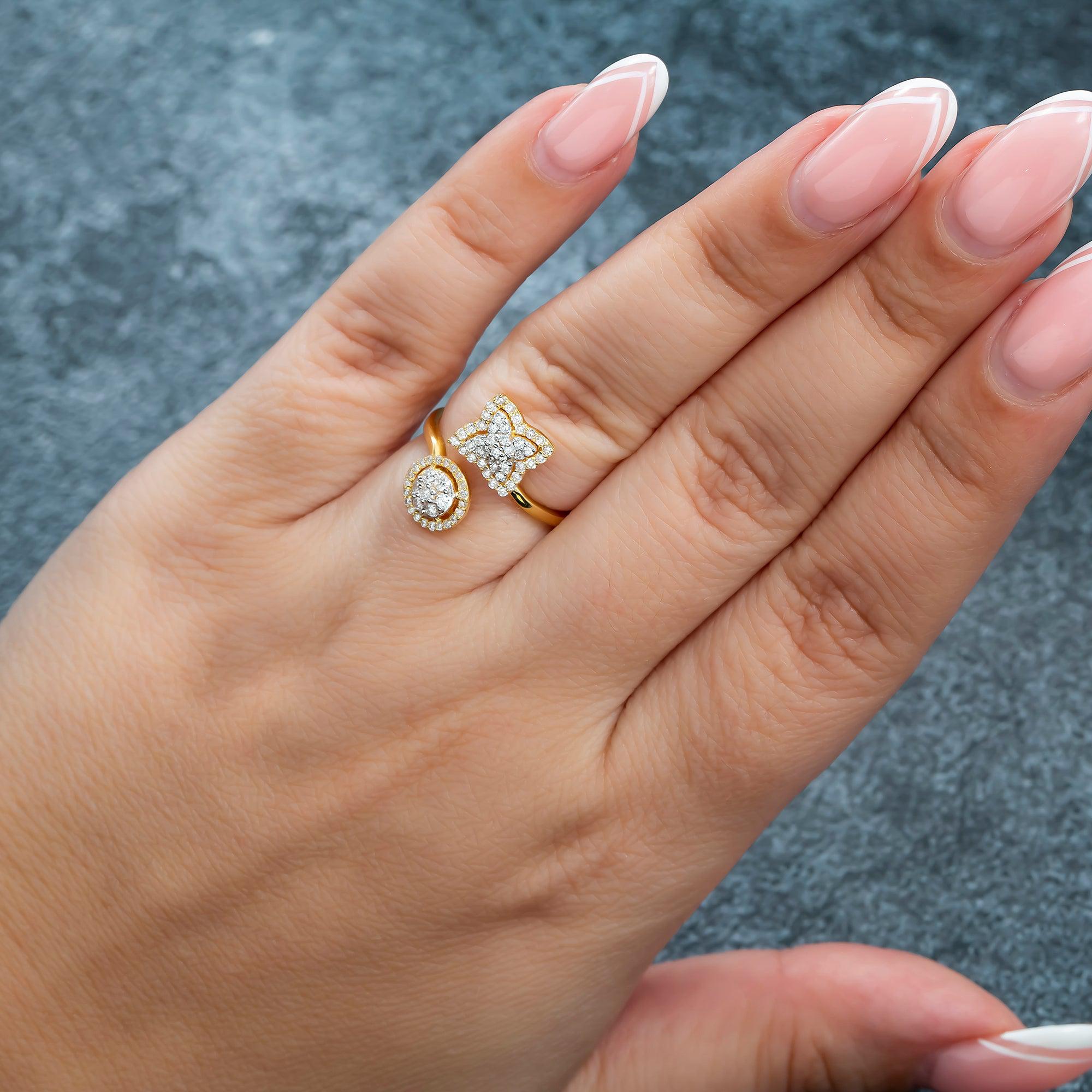 14K GOLD DIAMOND XO CLUSTER TWO STONE RING 0.90 CT