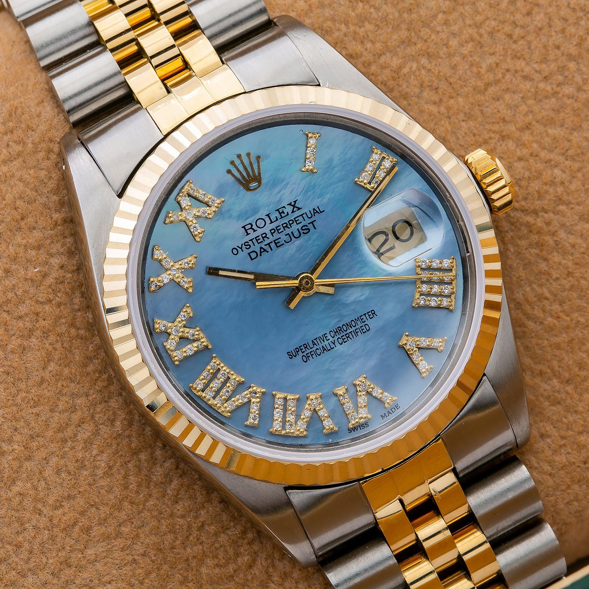 Rolex Datejust 16013 36MM Blue Diamond Dial With 3.25 CT Diamonds
