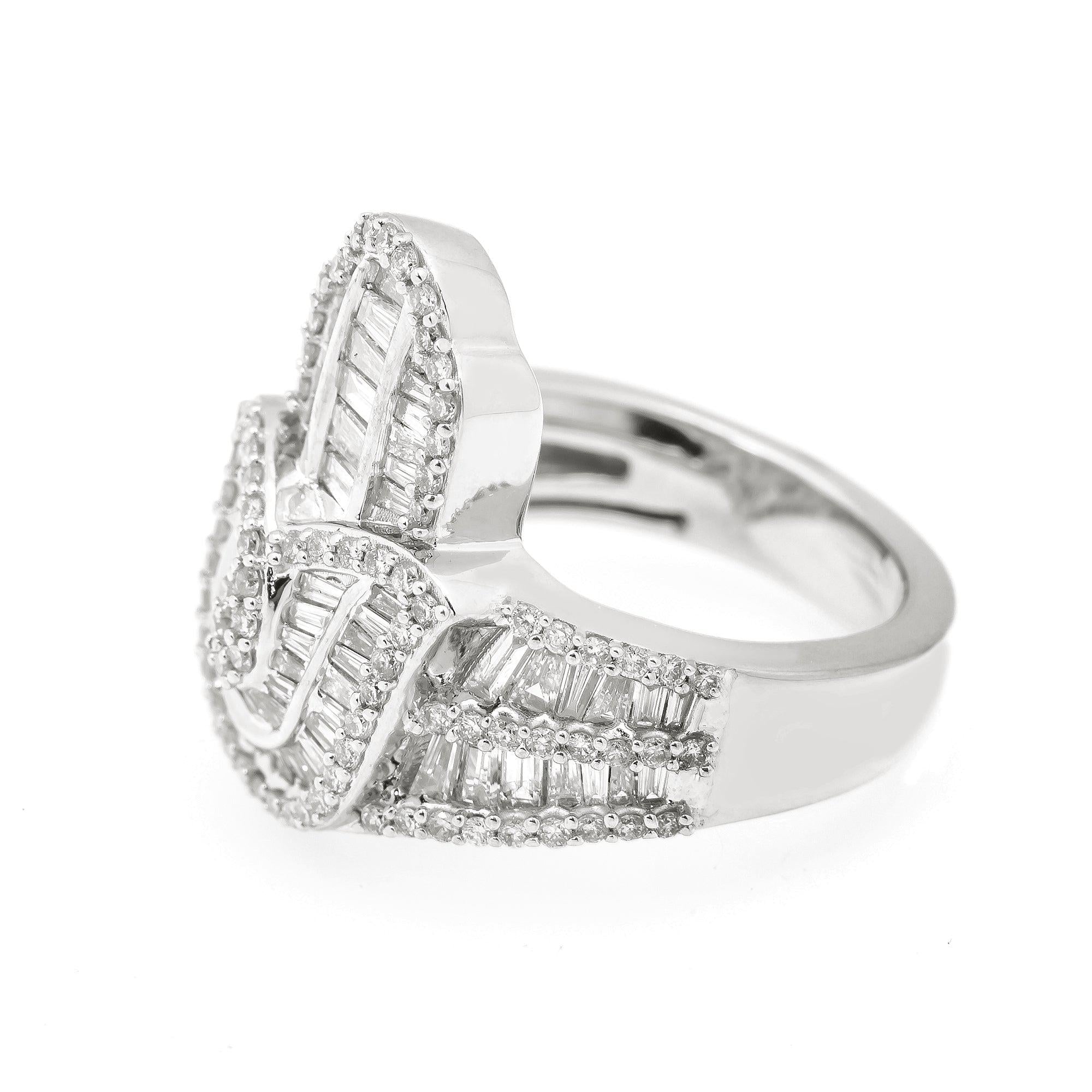 10K WHITE GOLD BAGUETTE DIAMOND LADIES HAMSA RING 1.70 CT