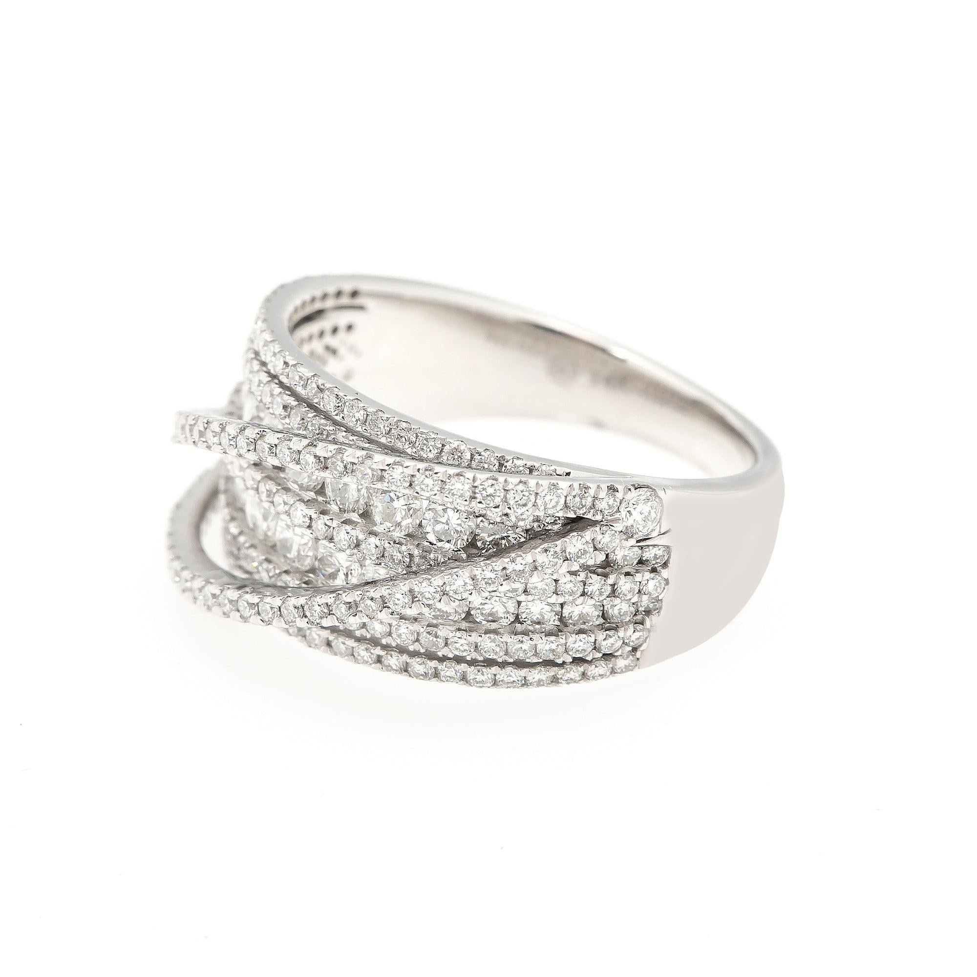 14K WHITE GOLD FANCY MULTI LAYER BAND WITH 1.95 CT DIAMONDS