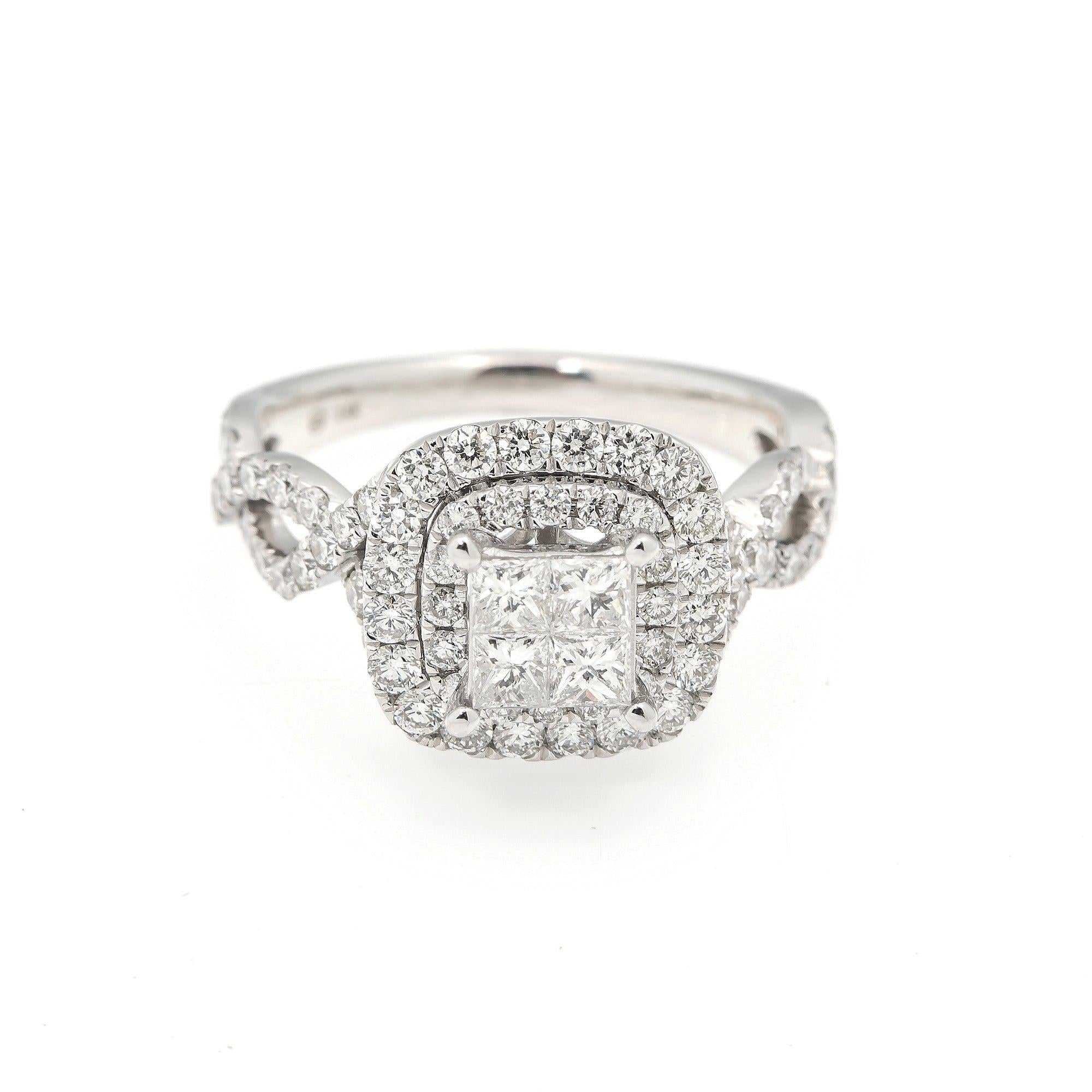 14K WHITE GOLD QUAD ENGAGEMENT RING WITH 1.90 CT DIAMONDS