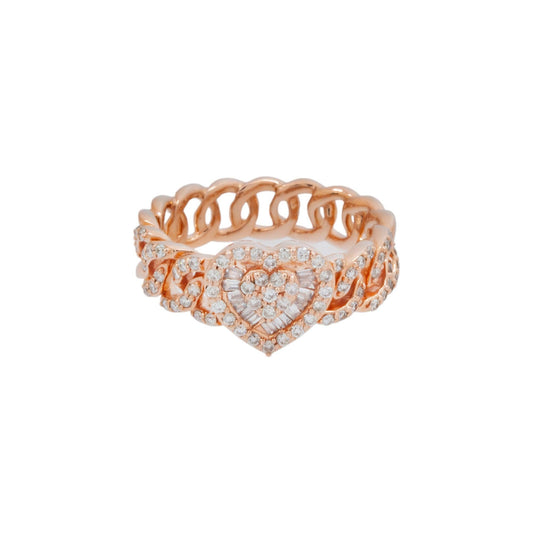 14K GOLD BAGUETTE AND ROUND DIAMOND OPEN LINK HEART RING 0.50 CT