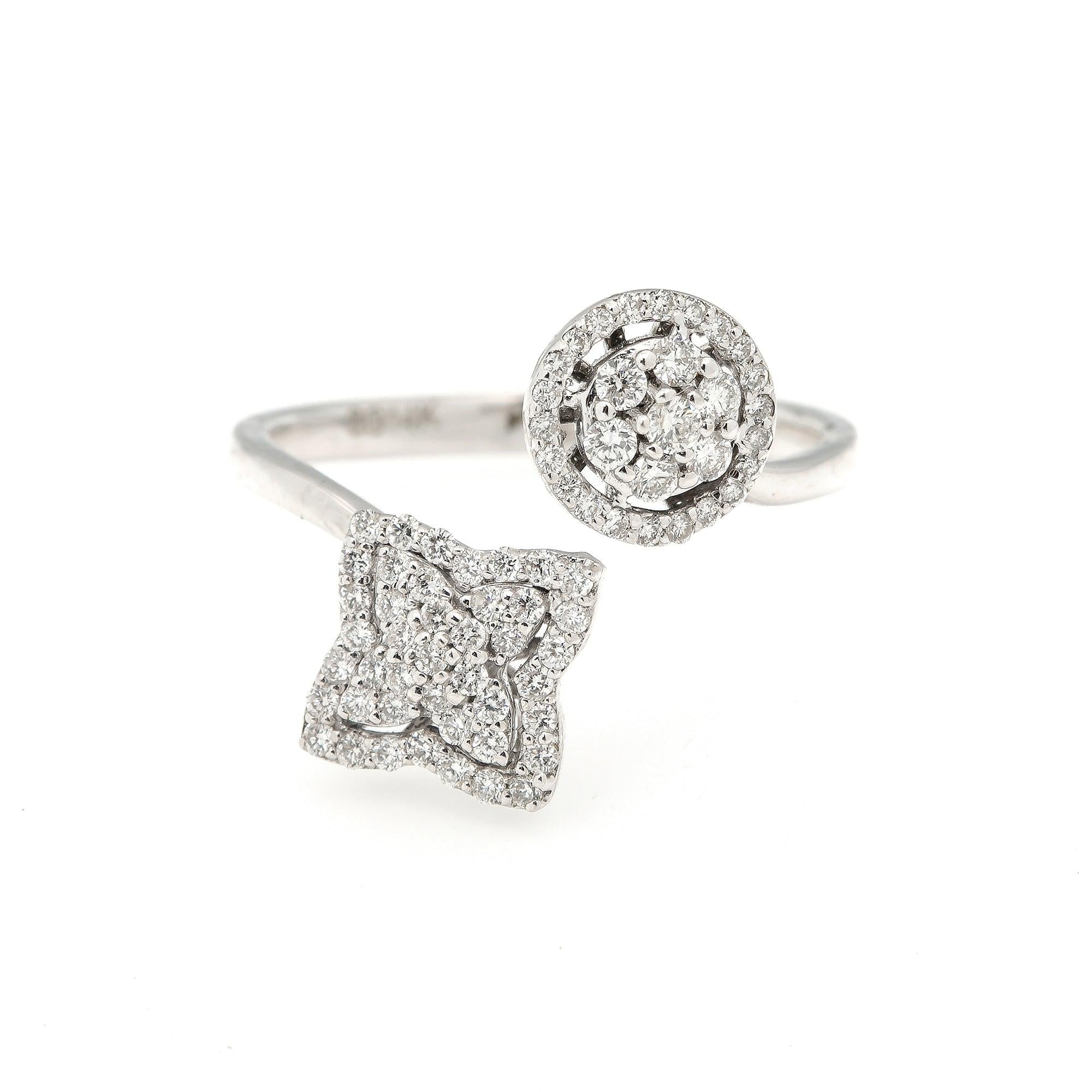 14K GOLD DIAMOND XO CLUSTER TWO STONE RING 0.90 CT