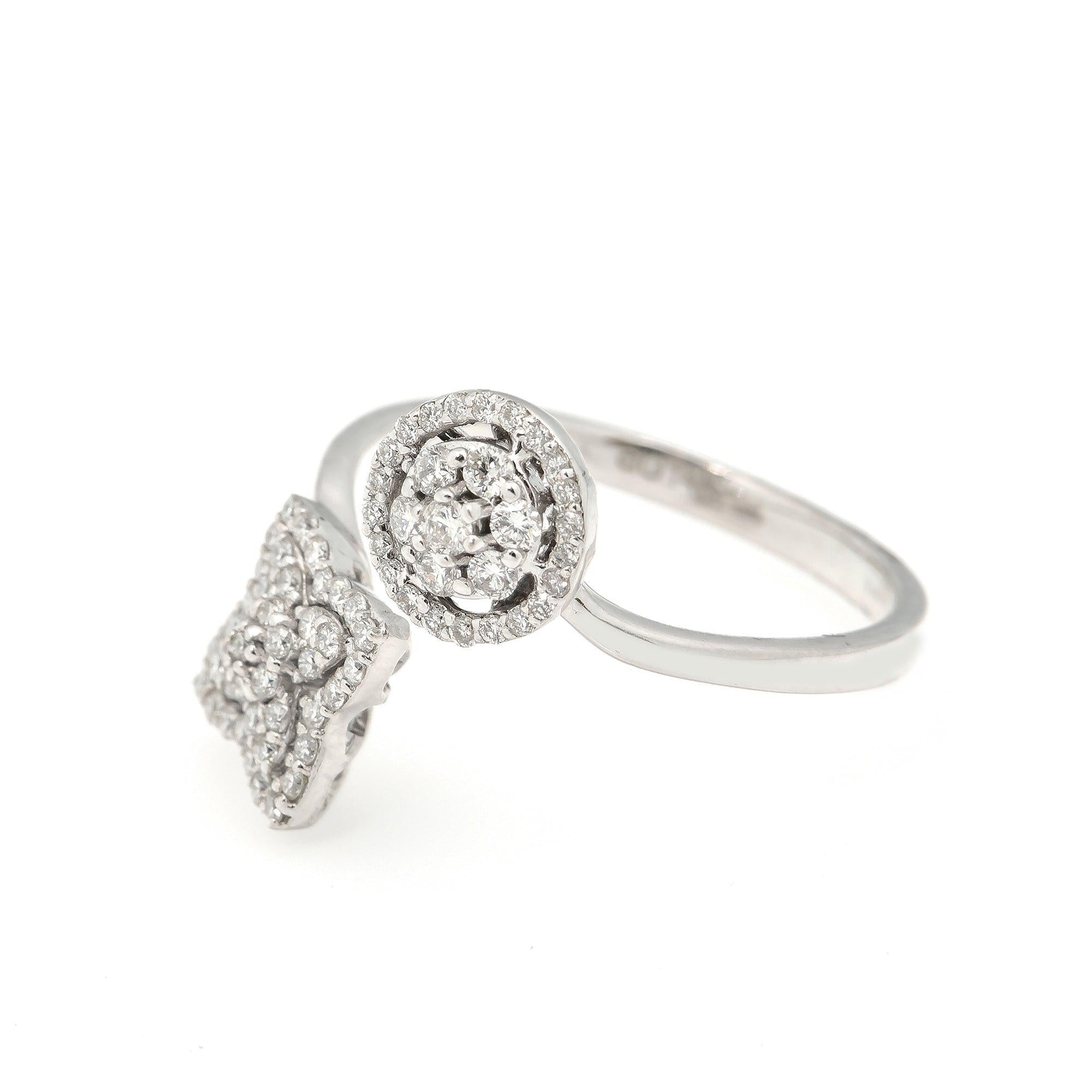 14K GOLD DIAMOND XO CLUSTER TWO STONE RING 0.90 CT