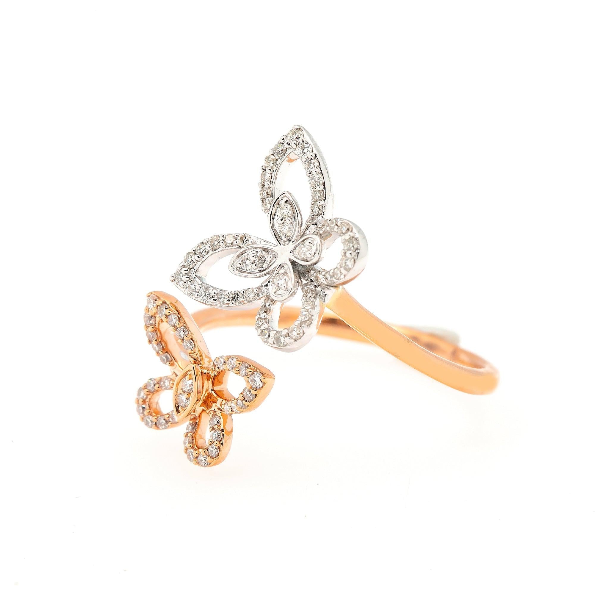 14K WHITE/ROSE GOLD LADIES OPEN BUTTERFLY RING WITH 0.50 CT DIAMONDS