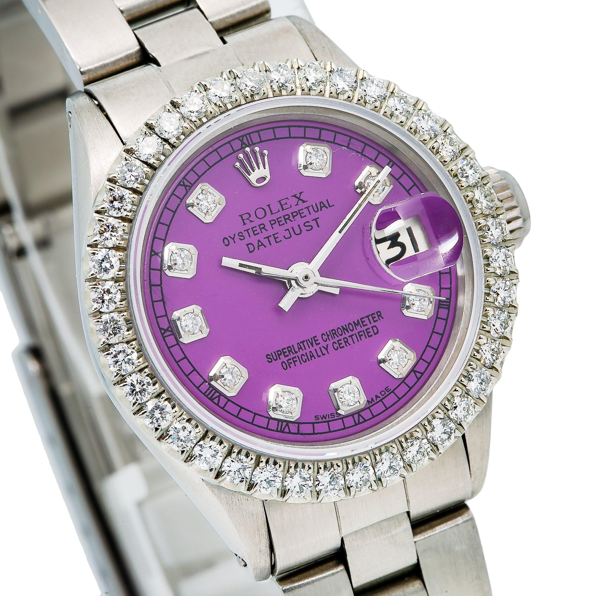 Rolex Oyster Perpetual Datejust 6517 26MM Purple Diamond Dial With Stainless Steel Bracelet