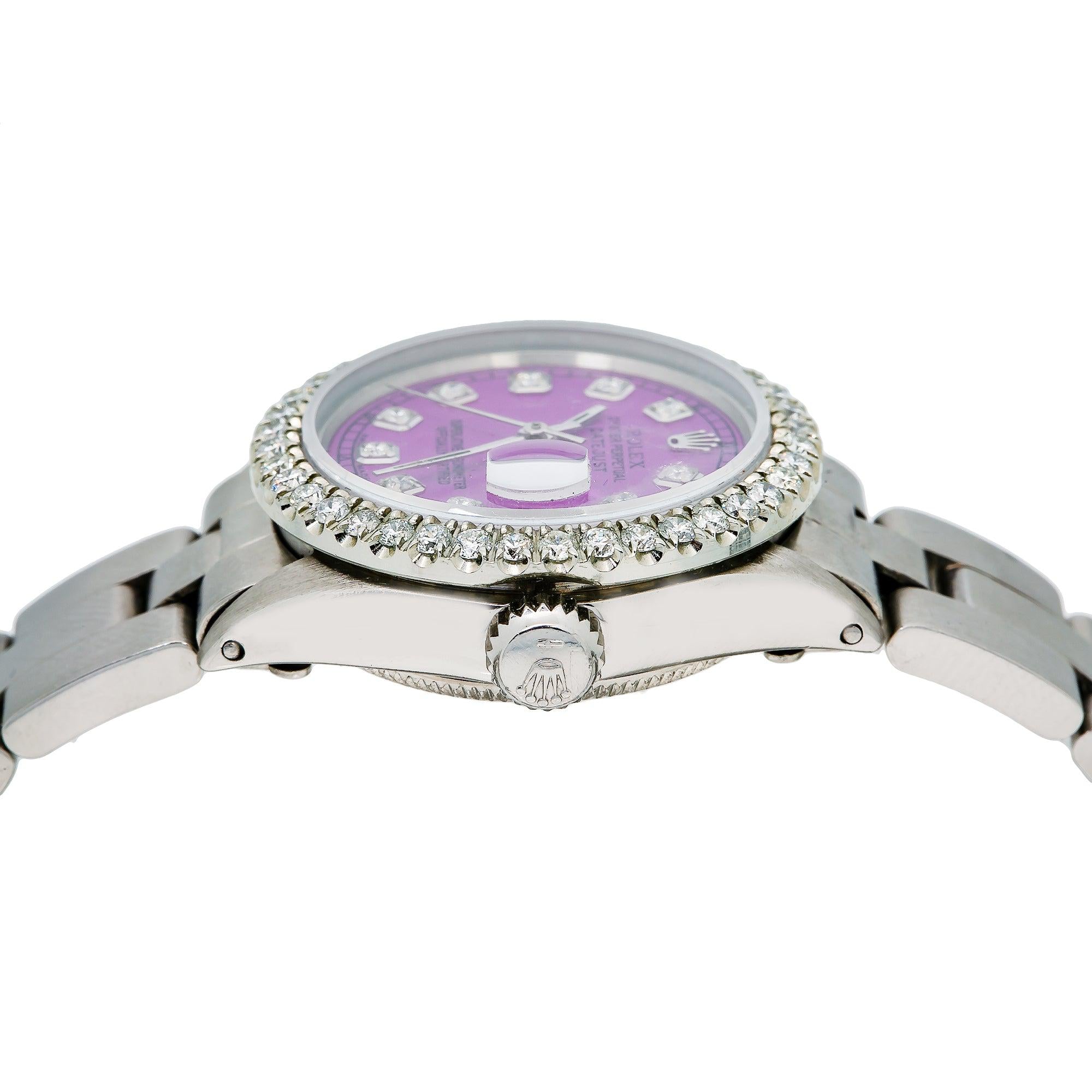Rolex Oyster Perpetual Datejust 6517 26MM Purple Diamond Dial With Stainless Steel Bracelet