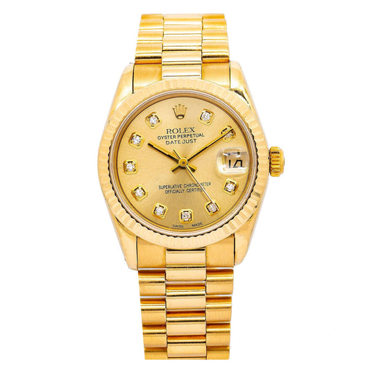 Rolex Datejust 68278 31MM Champagne Diamond Dial With Yellow Gold President Bracelet