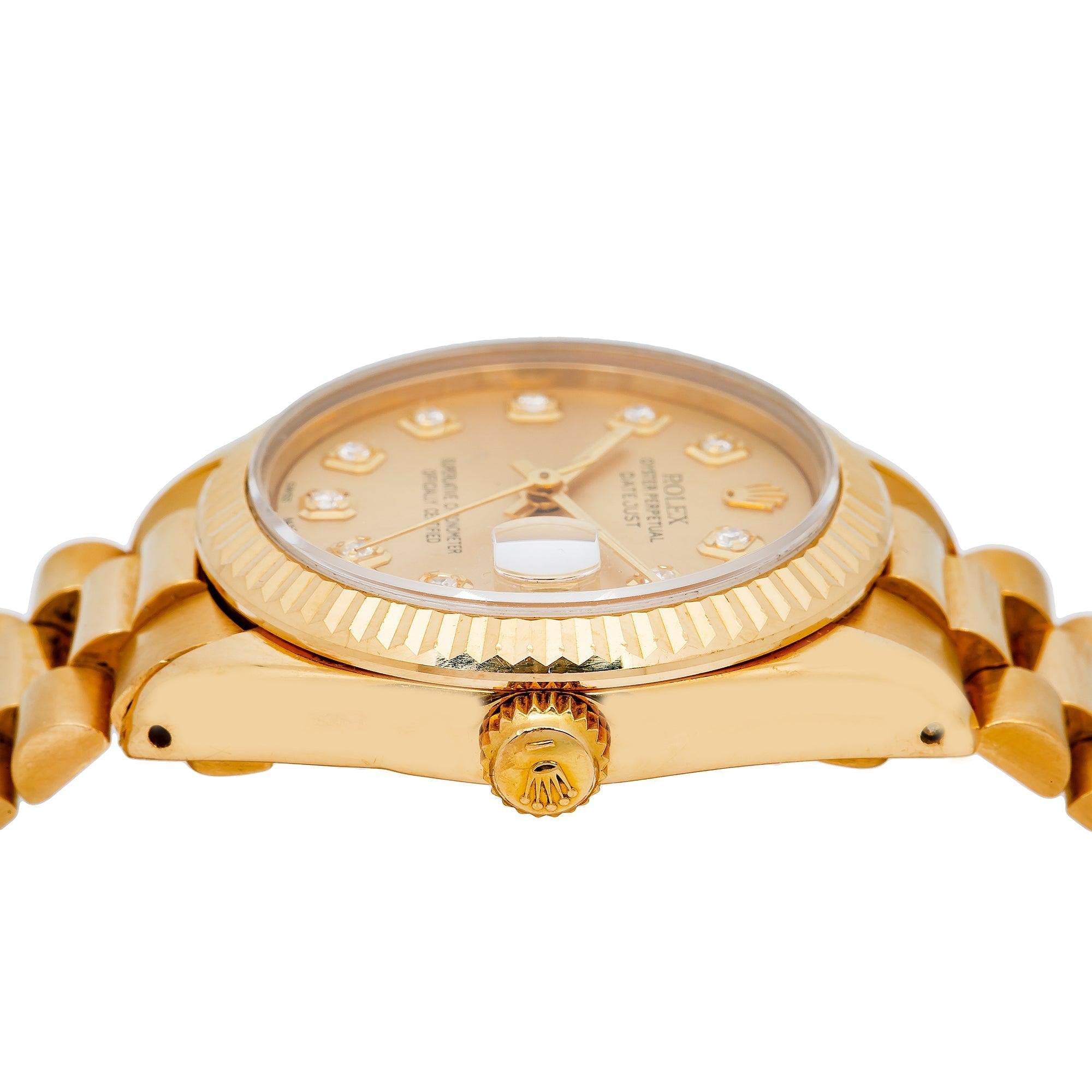 Rolex Datejust 68278 31MM Champagne Diamond Dial With Yellow Gold President Bracelet