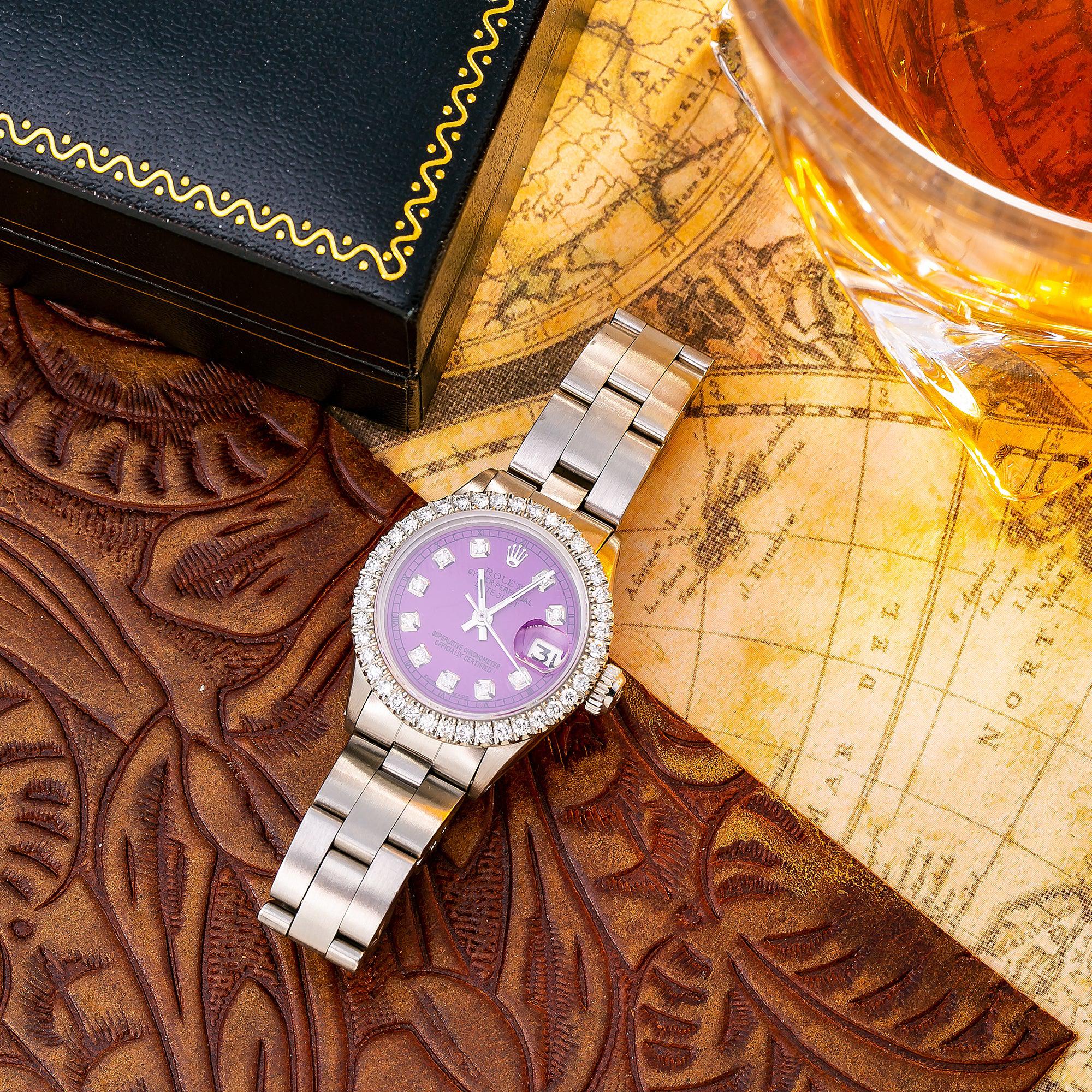 Rolex Oyster Perpetual Datejust 6517 26MM Purple Diamond Dial With Stainless Steel Bracelet