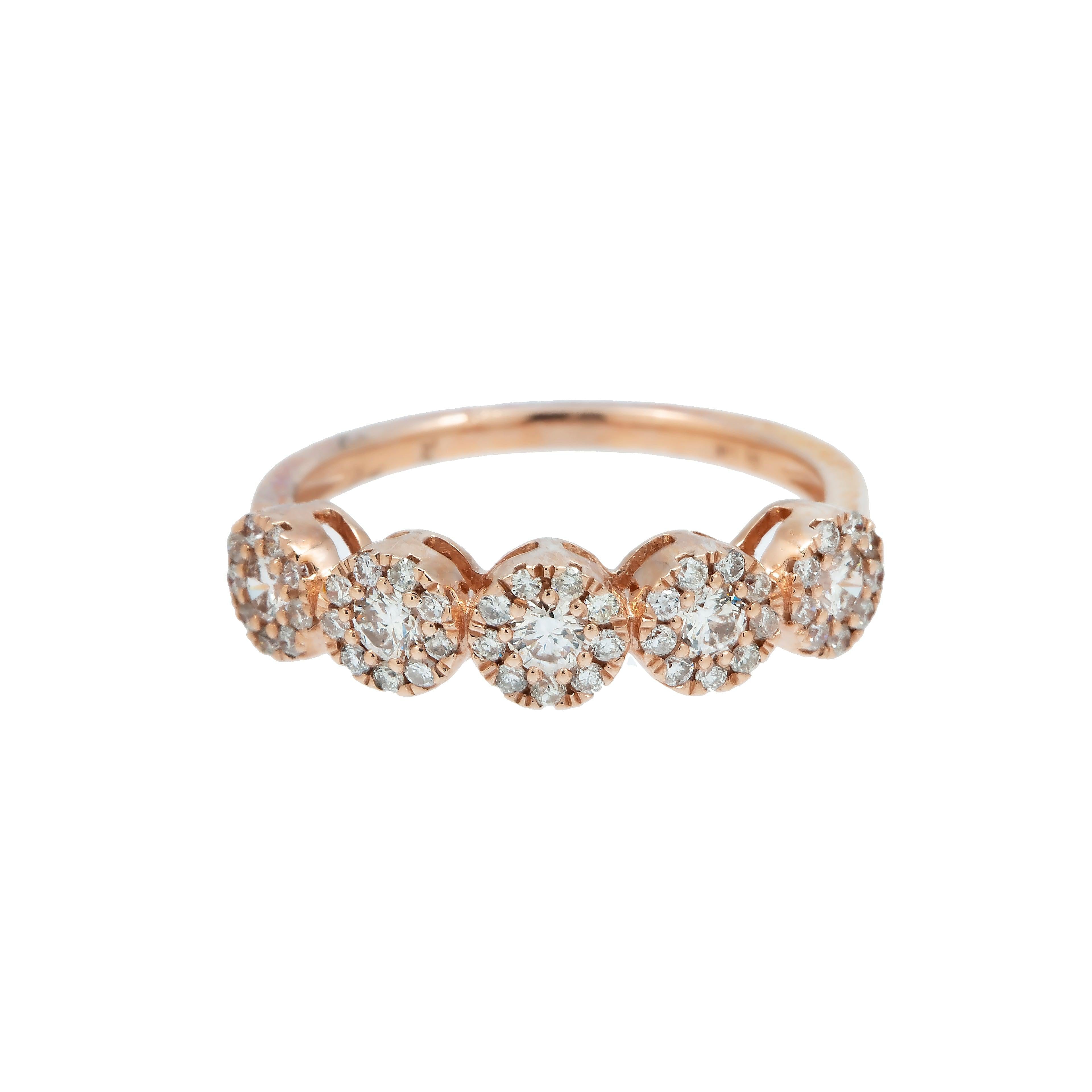 14K GOLD DIAMOND 5-STONE CLUSTER BAND 0.75 CT