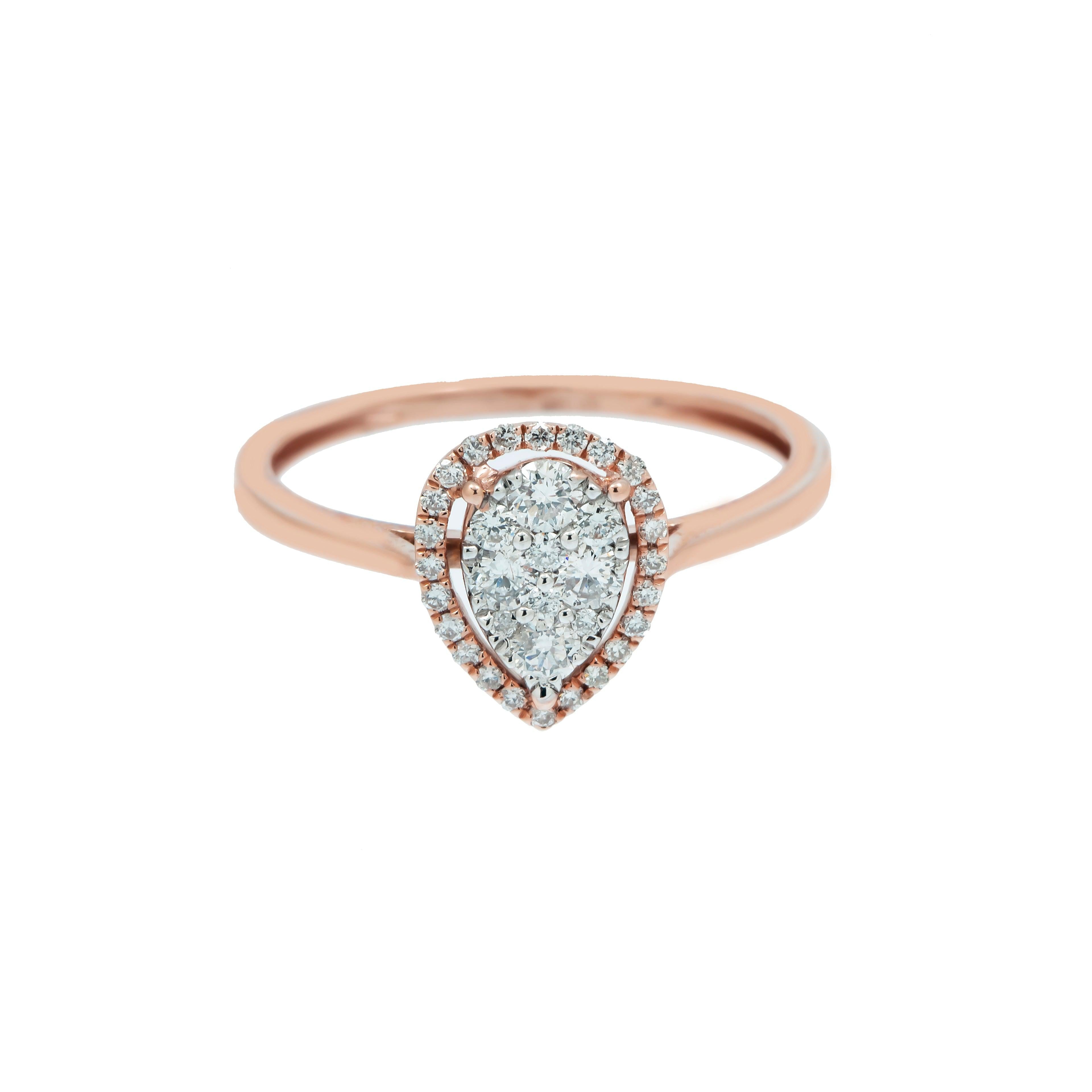 14K GOLD DIAMOND PEAR CLUSTER RING WITH HALO 0.35 CT