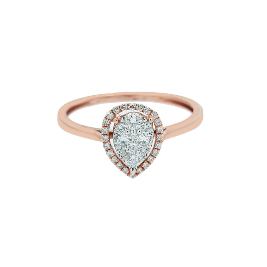14K GOLD DIAMOND PEAR CLUSTER RING WITH HALO 0.35 CT