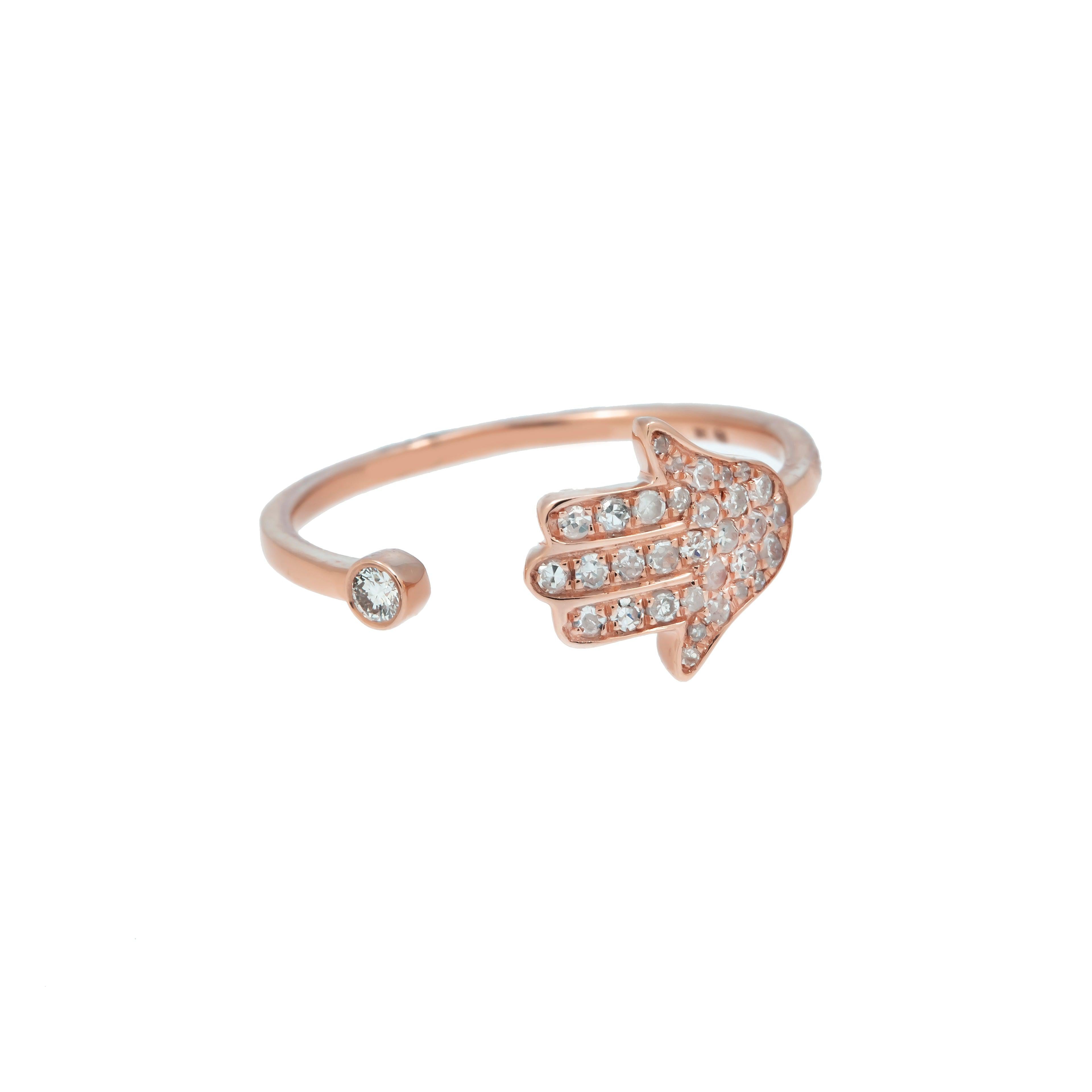 14K GOLD DIAMOND OPEN HAMSA PINKY RING 0.20 CT