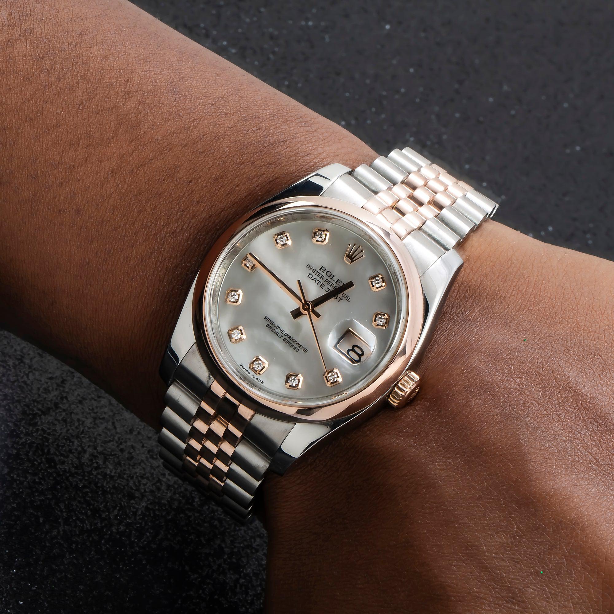 Rolex Datejust 116201 36MM White Mother Of Pearl Diamond Dial With Two Tone Jubilee Bracelet