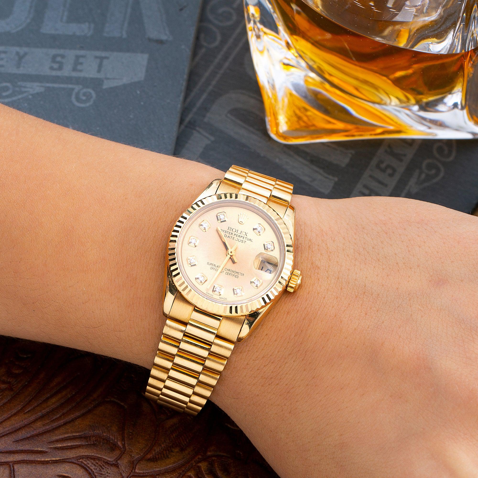 Rolex Datejust 68278 31MM Champagne Diamond Dial With Yellow Gold President Bracelet