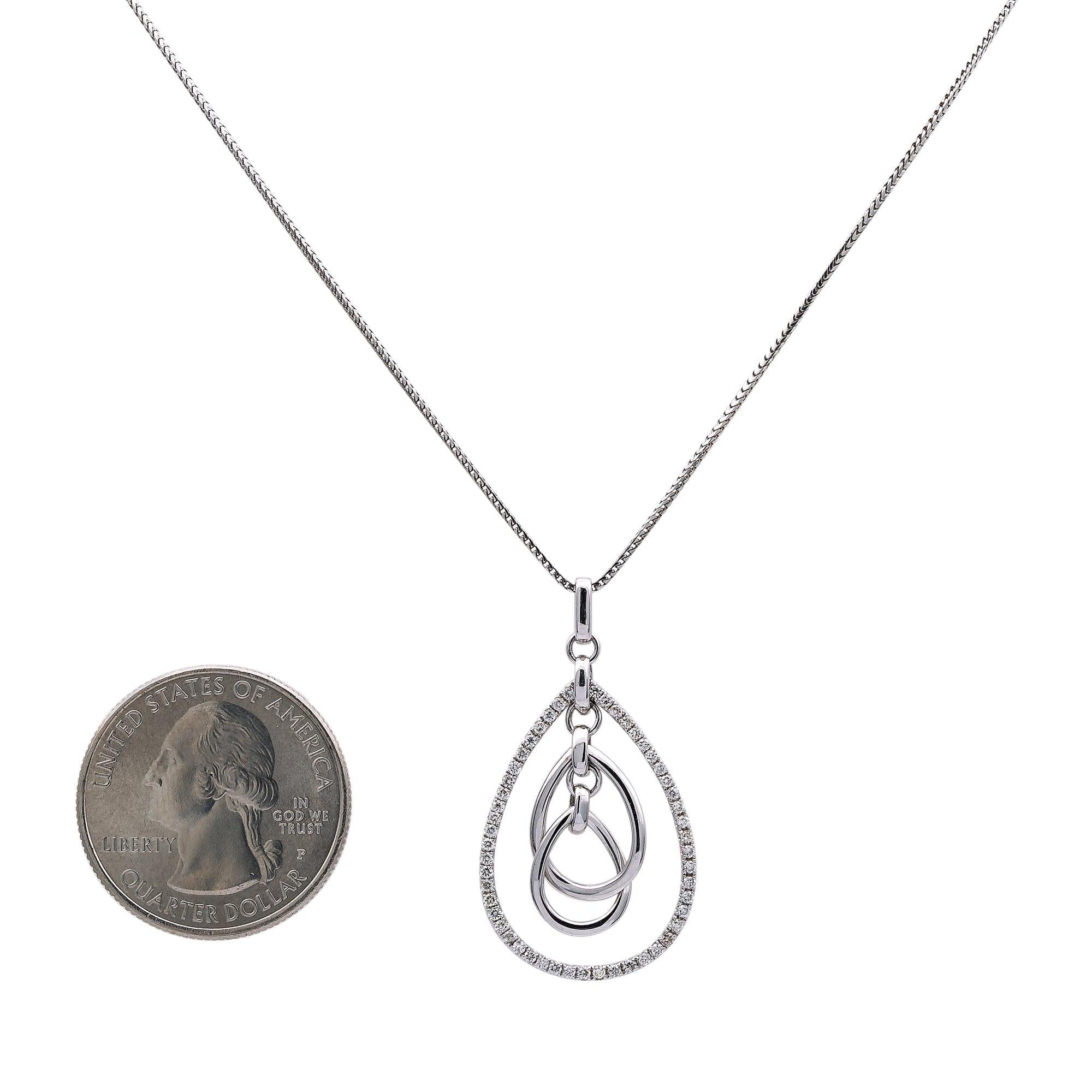 18K White Gold Floating Oval Chain Women's Pendant with 0.40CT Diamonds