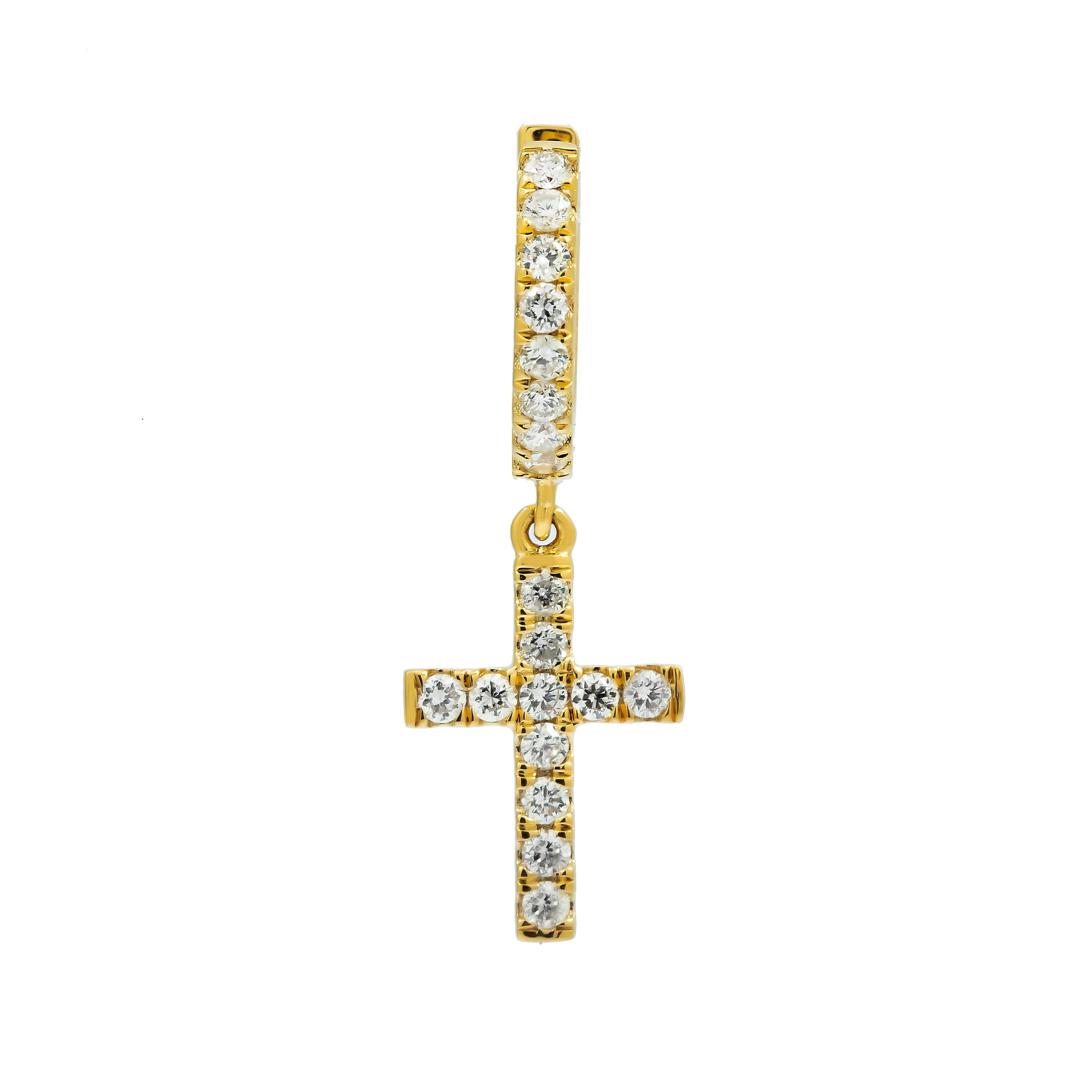 14K GOLD DIAMOND DANGLING CROSS EARRINGS 0.65 CTW