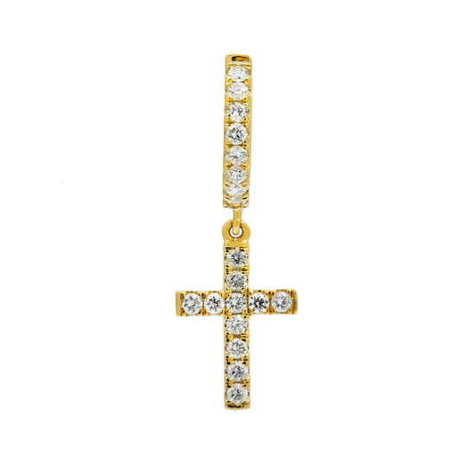 14K GOLD DIAMOND DANGLING CROSS EARRINGS 0.65 CTW