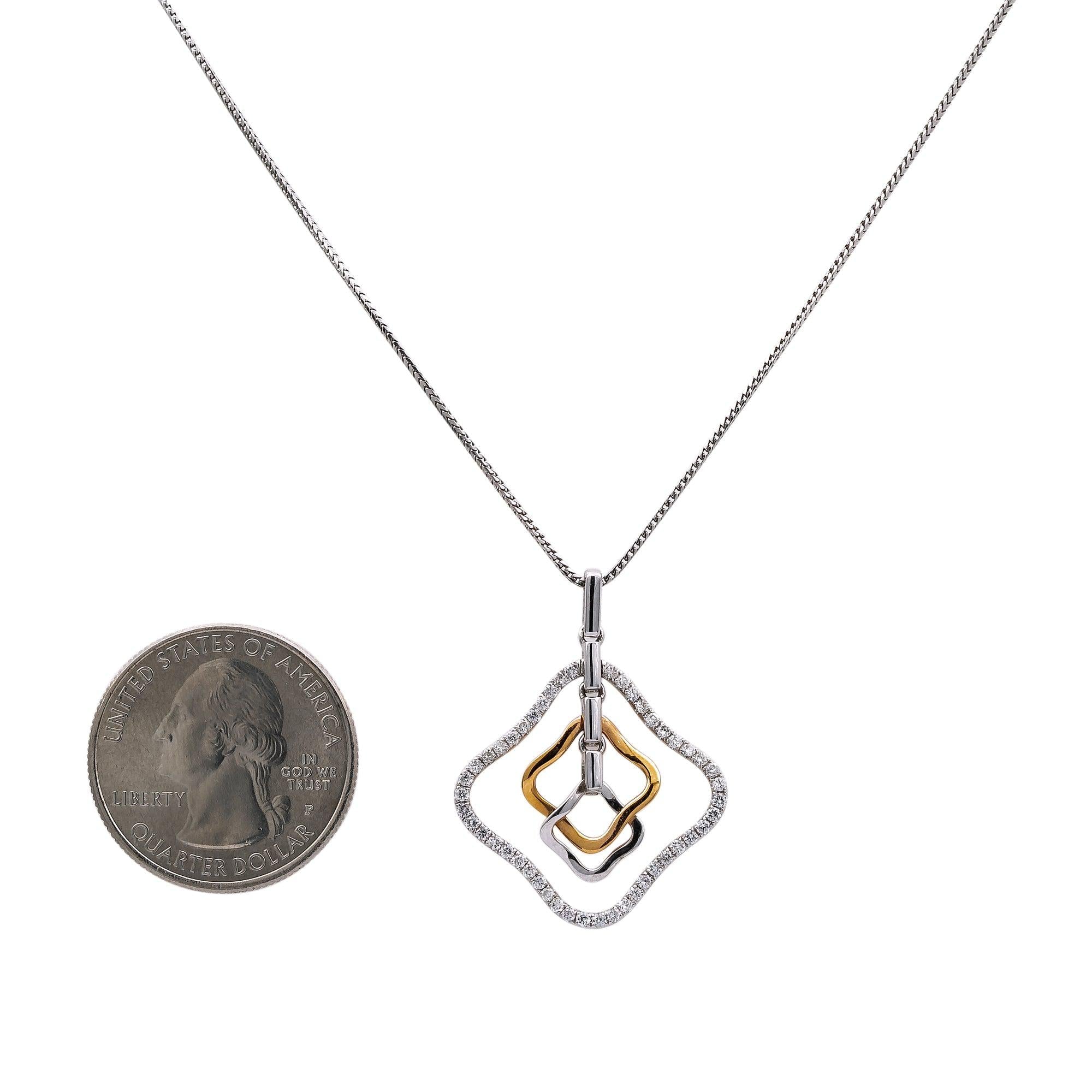 18K Rose & White Gold Floating Shapes Women's Pendant with 0.16CT Diamonds