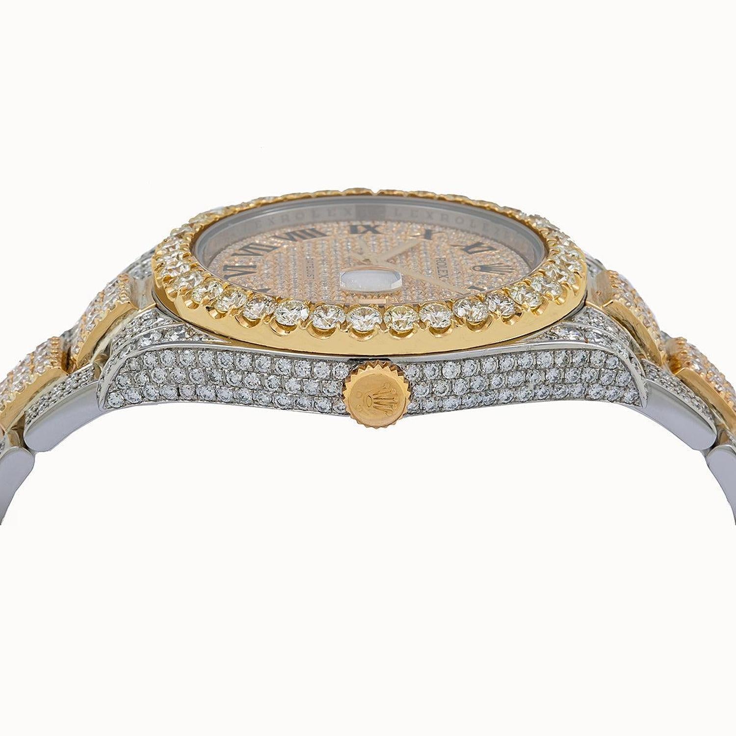Rolex Datejust II 41MM 116333 Diamond Paved Roman Dial Diamond Bezel Two Tone Full Diamond Oyster Bracelet 19.75ct