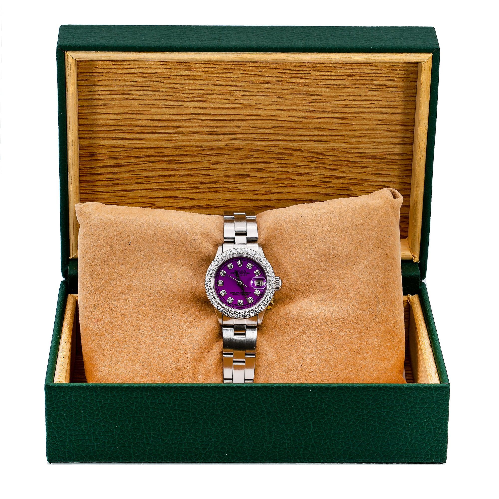 Rolex Oyster Perpetual Datejust 6517 26MM Purple Diamond Dial With Stainless Steel Bracelet