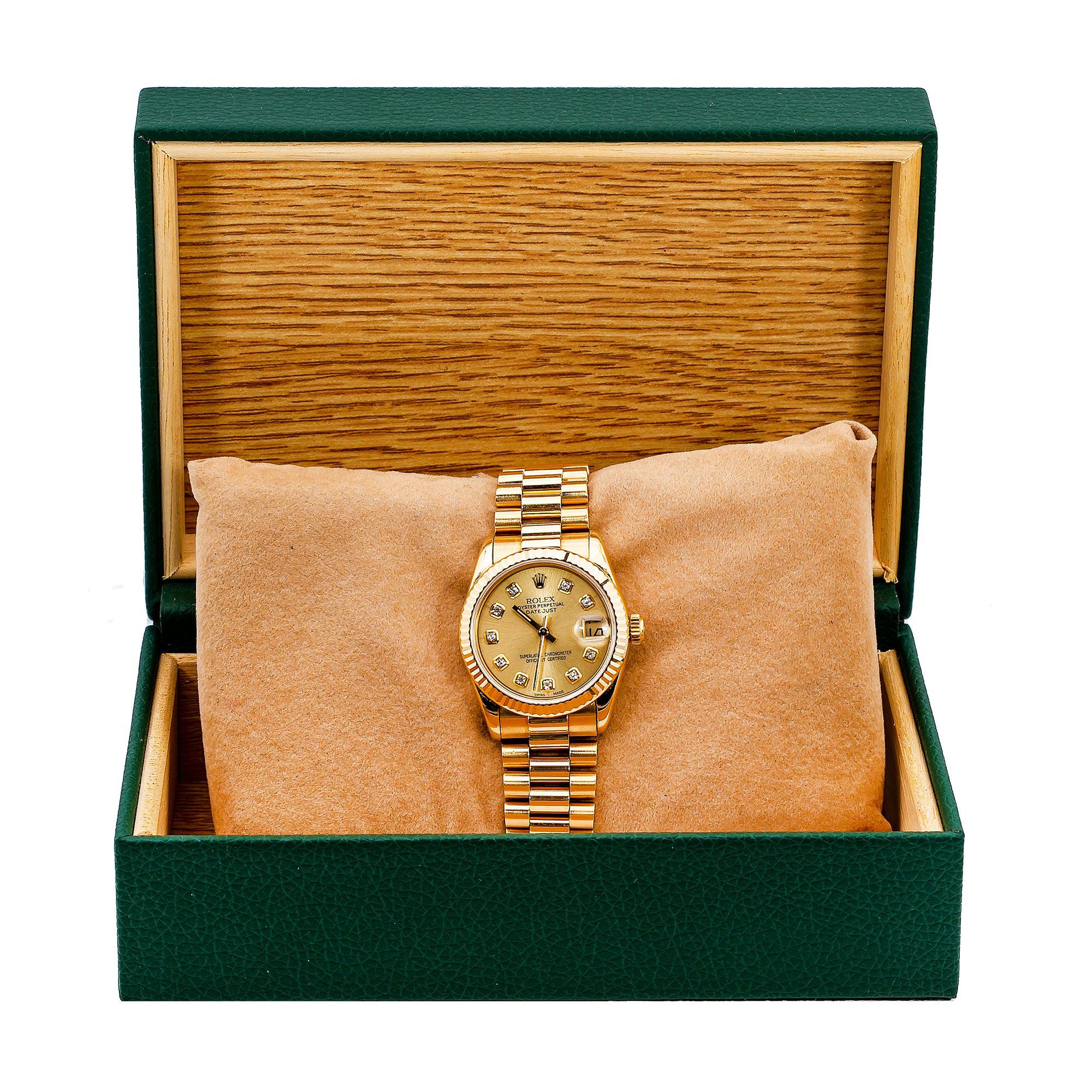 Rolex Datejust 68278 31MM Champagne Diamond Dial With Yellow Gold President Bracelet