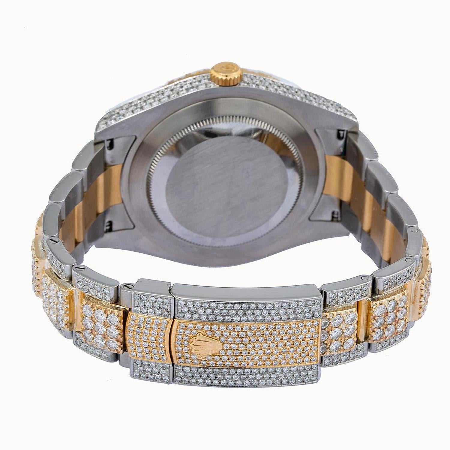 Rolex Datejust II 41MM 116333 Diamond Paved Roman Dial Diamond Bezel Two Tone Full Diamond Oyster Bracelet 19.75ct