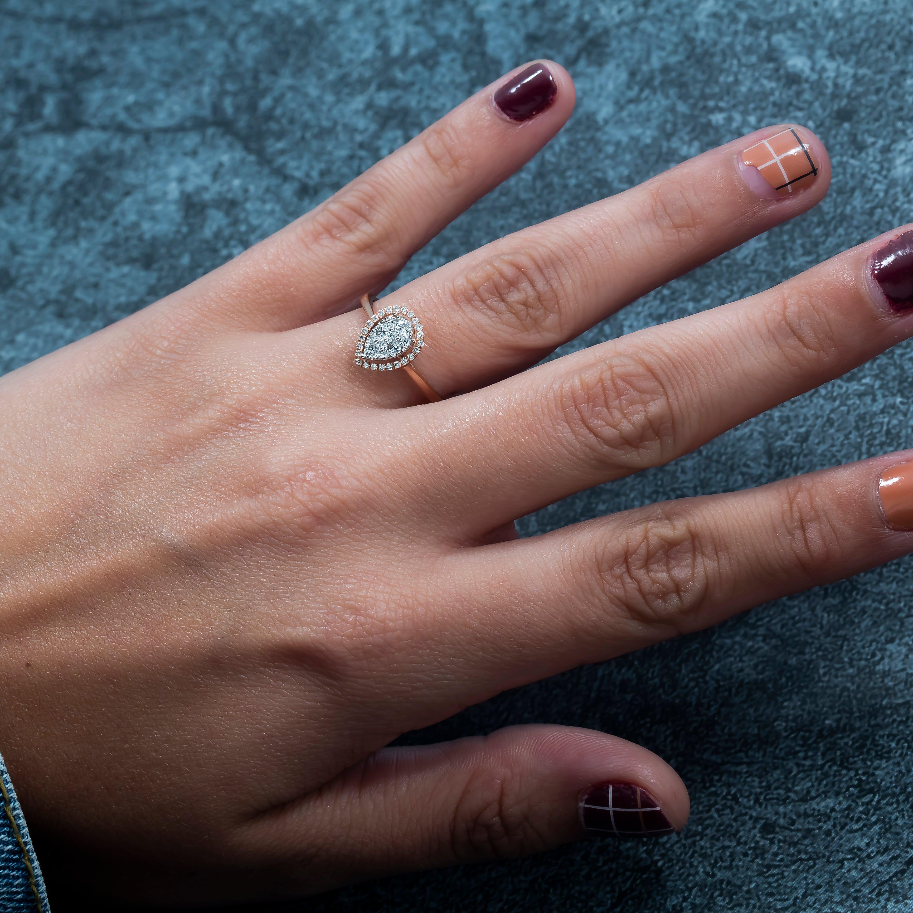 14K GOLD DIAMOND PEAR CLUSTER RING WITH HALO 0.35 CT