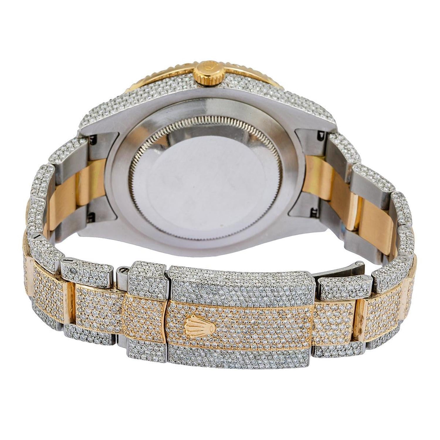 Rolex Datejust II 41MM 116333 Black Arabic Dial Diamond Bezel Two Tone Full Diamond Oyster Bracelet 25.75ct