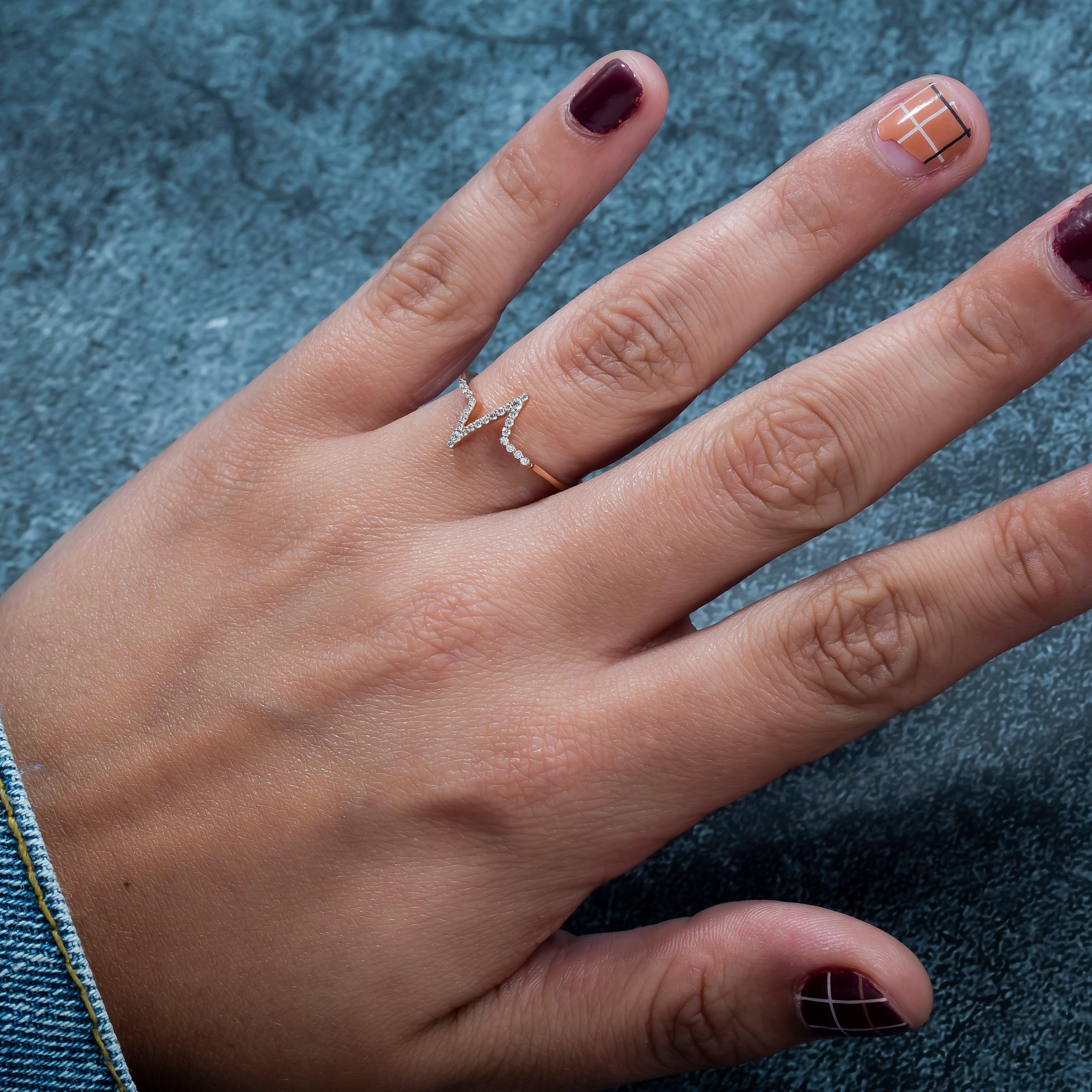 14K GOLD DIAMOND HEARTBEAT RING 0.11 CT