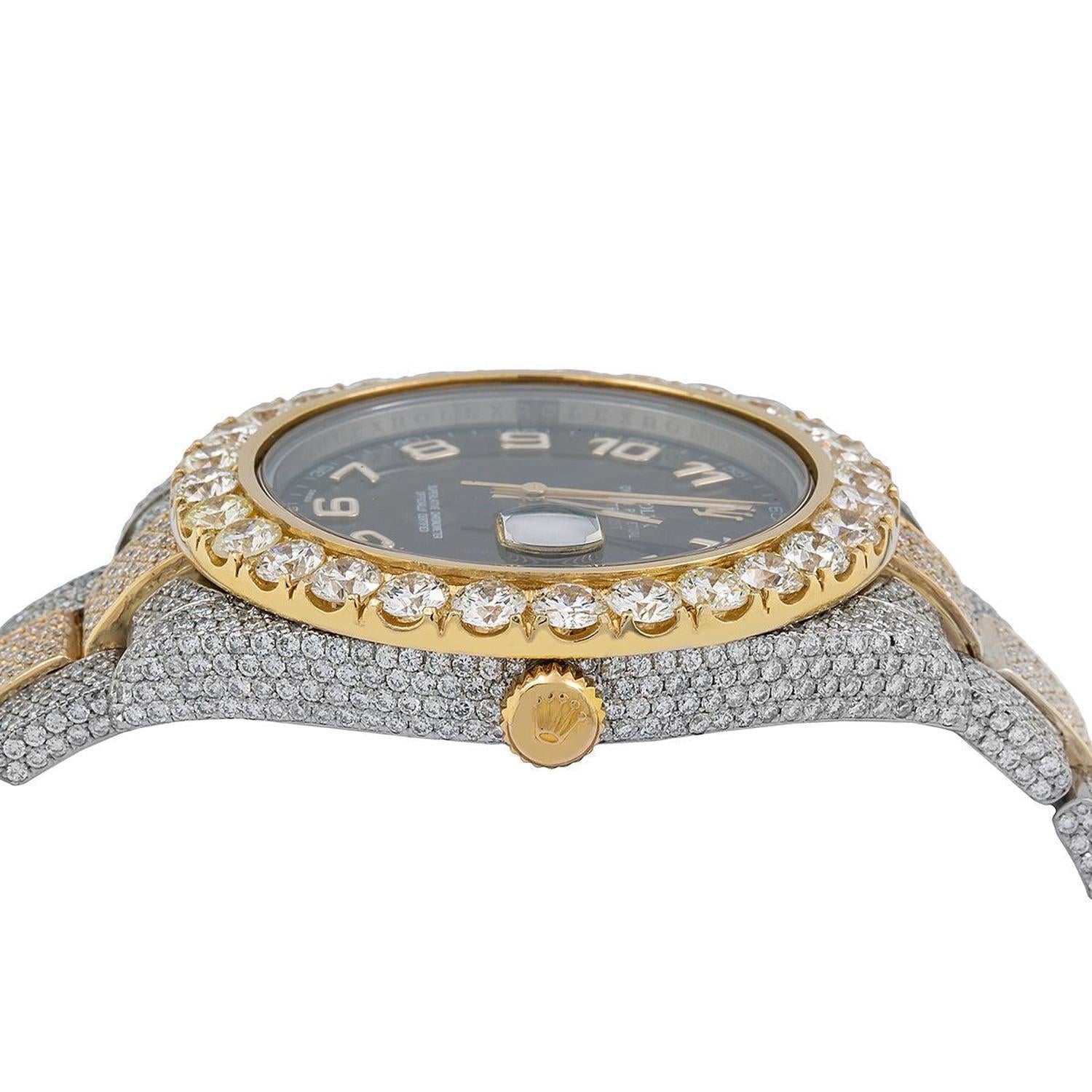 Rolex Datejust II 41MM 116333 Black Arabic Dial Diamond Bezel Two Tone Full Diamond Oyster Bracelet 25.75ct