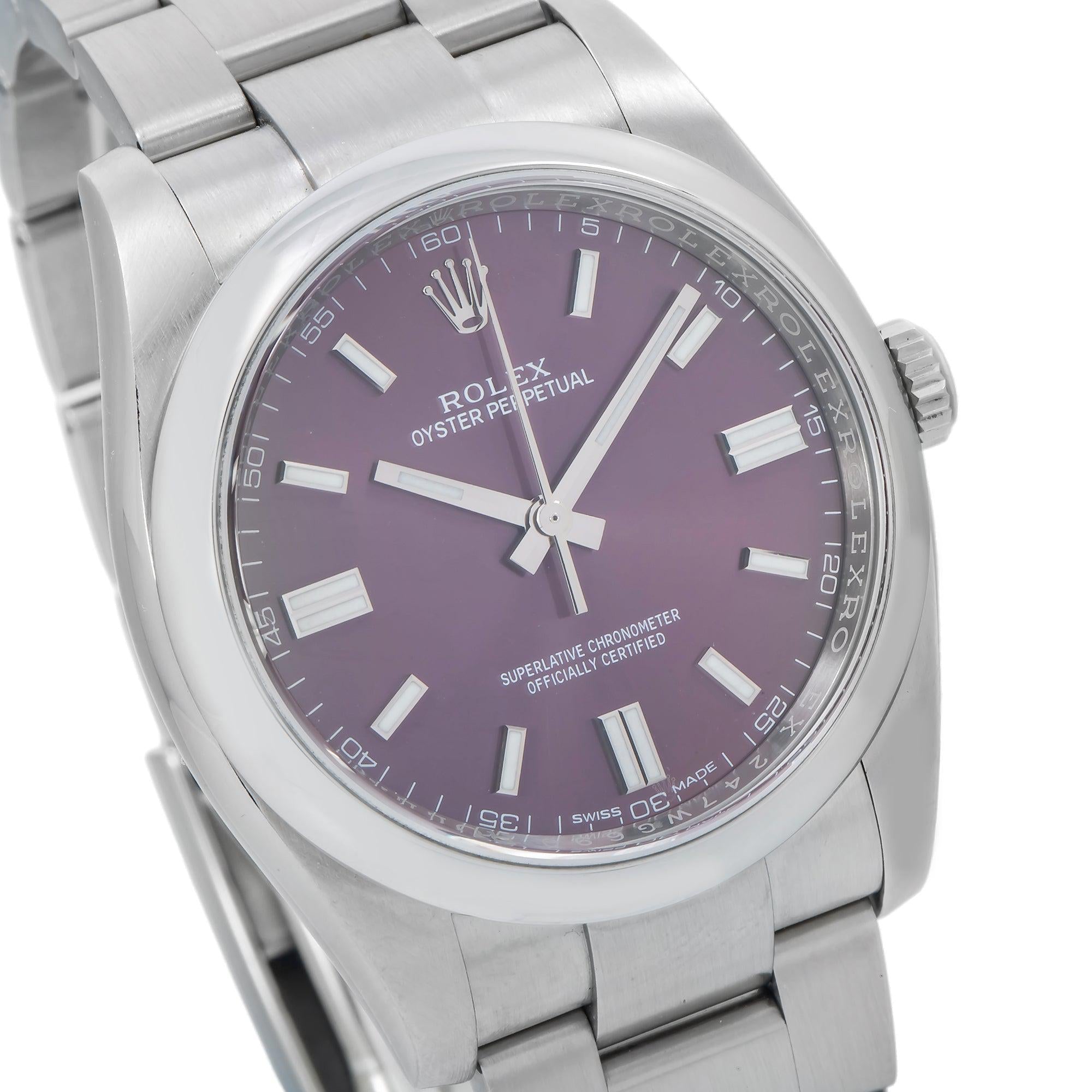 Rolex Oyster Perpetual 116000 36MM Red Grape Dial With Stainless Steel Oyster Bracelet
